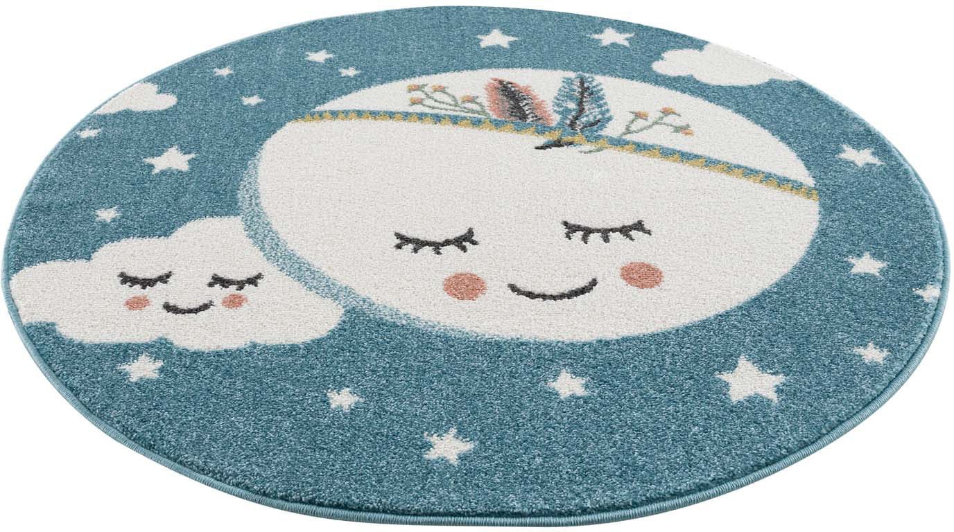 Carpet City Kinderteppich »Anime9383«, rund, 11 mm Höhe, Sternen-Teppich mit Mond, Weicher Flor, Pflegeleicht, Kinderzimmer