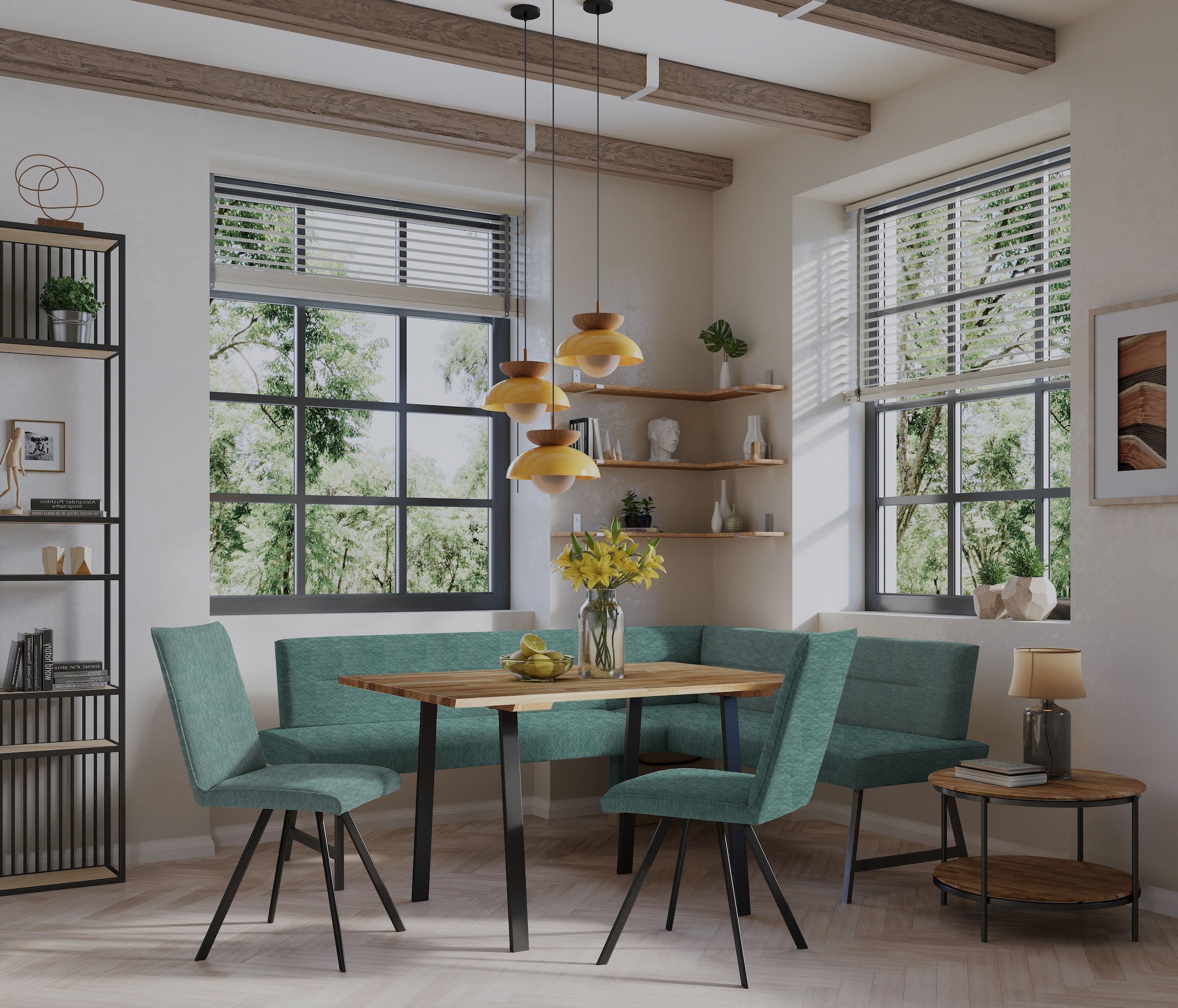 Home affaire Eckbankgruppe »Sava«, (Set, 4 tlg.), Eckbank mit Wellenfederung im Sitz, Tisch Massiv Eiche