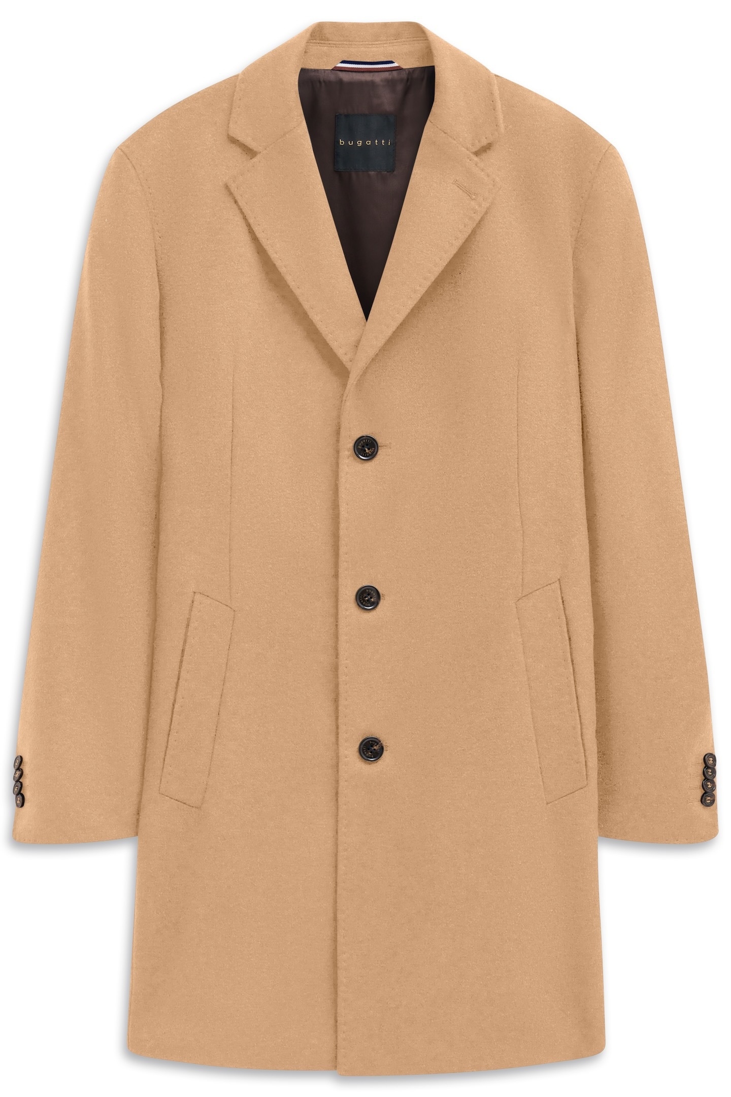 Bugatti Herren Kurzmantel »Kaschmir« im Modern Fit mit Knopfleiste in beige, Größe 58