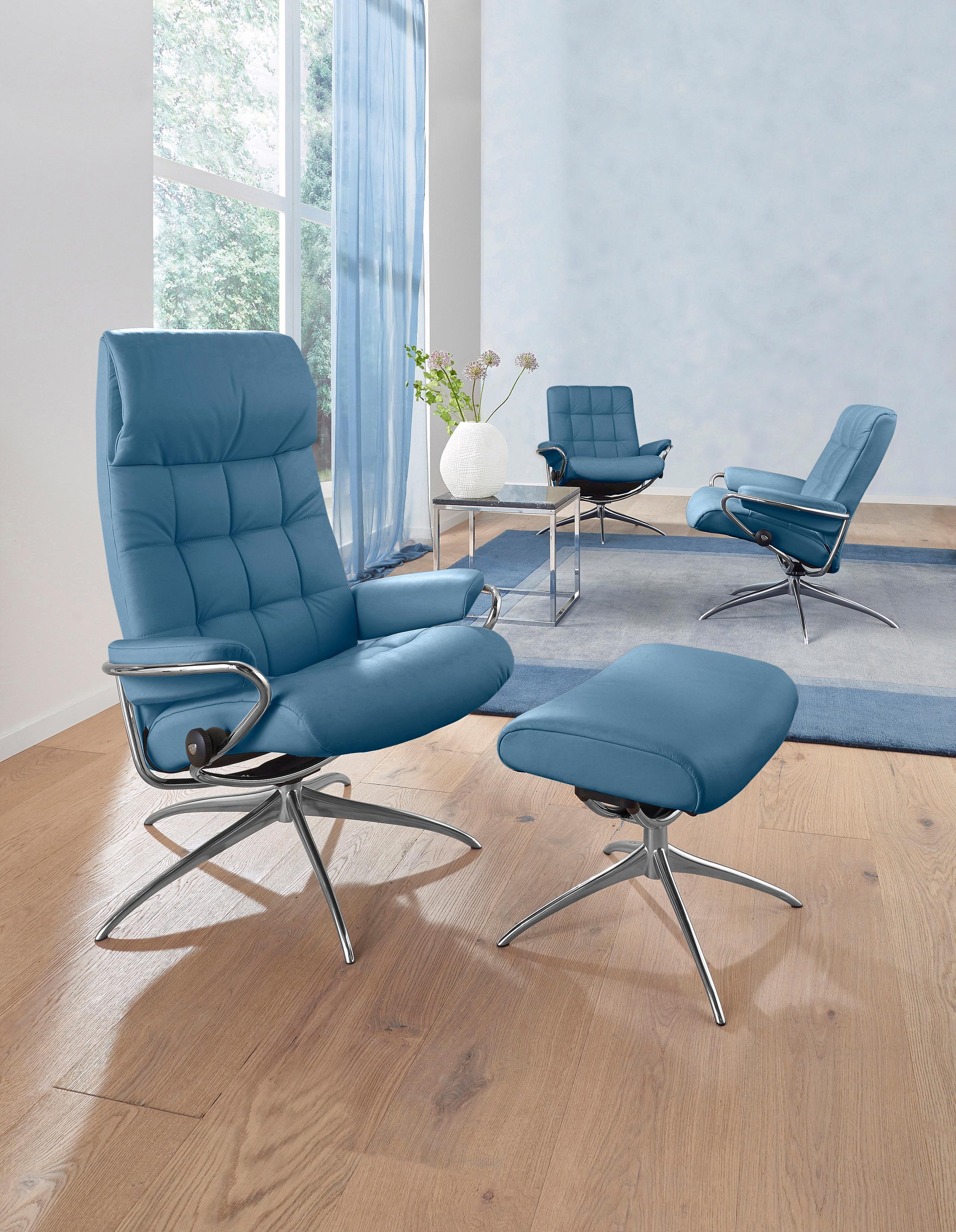 Stressless® Relaxsessel »London«, (Set, Relaxsessel mit Hocker), mit Hocker, High Back, mit Star Base, Gestell Chrom