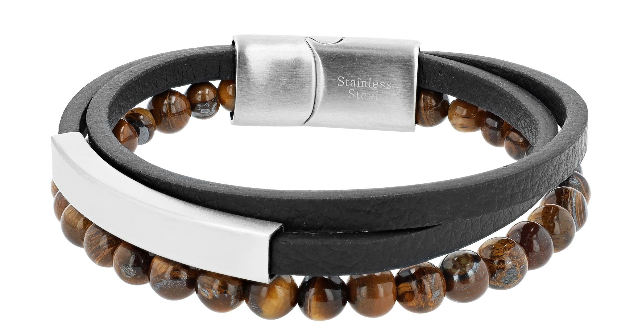 Adelia´s Armband »Herren Armband aus Leder mit Tigerauge 21 cm«
