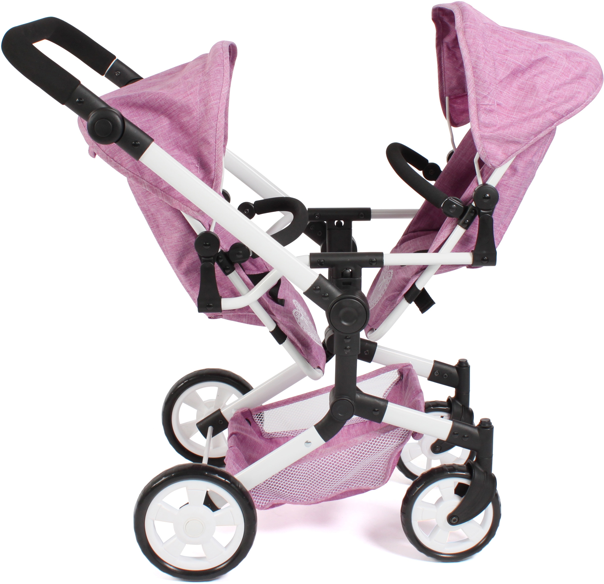 CHIC2000 Puppen-Zwillingsbuggy »Linus Duo, Jeans Pink«, mit zwei abnehmbaren, bis in Liegeposition verstellbaren Sportsitzen