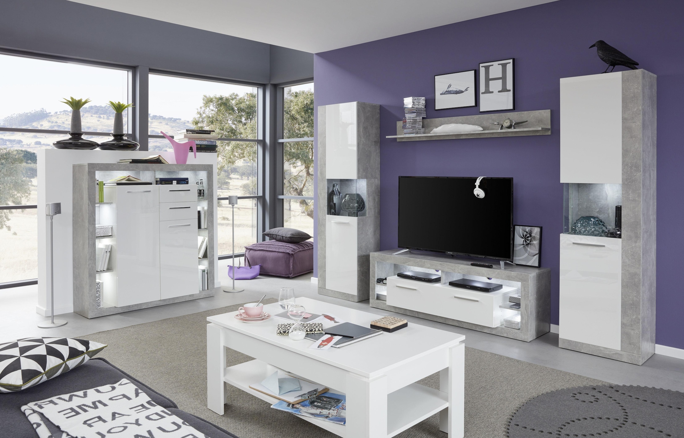 INOSIGN Lowboard »Gwendolyn« 1 Stk. tlg. TV-Board, in 2 Breiten, 1 Klappe, 4 Fächer, Beleuchtung optinal