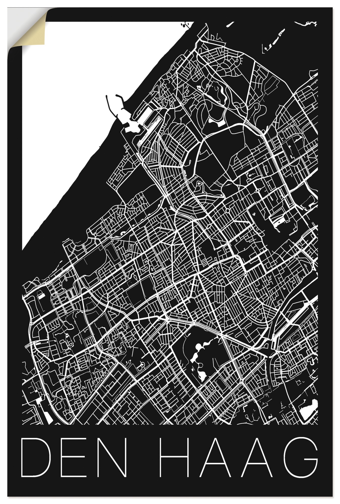 Artland Wandbild »Retro Karte Den Haag Schwarz & Weiß«, Niederlande, (1 St.), in vielen Größen & Produktarten - Alubild / Outdoorbild für den Außenbereich, Leinwandbild, Poster, Wandaufkleber / Wandtattoo auch für Badezimmer geeignet