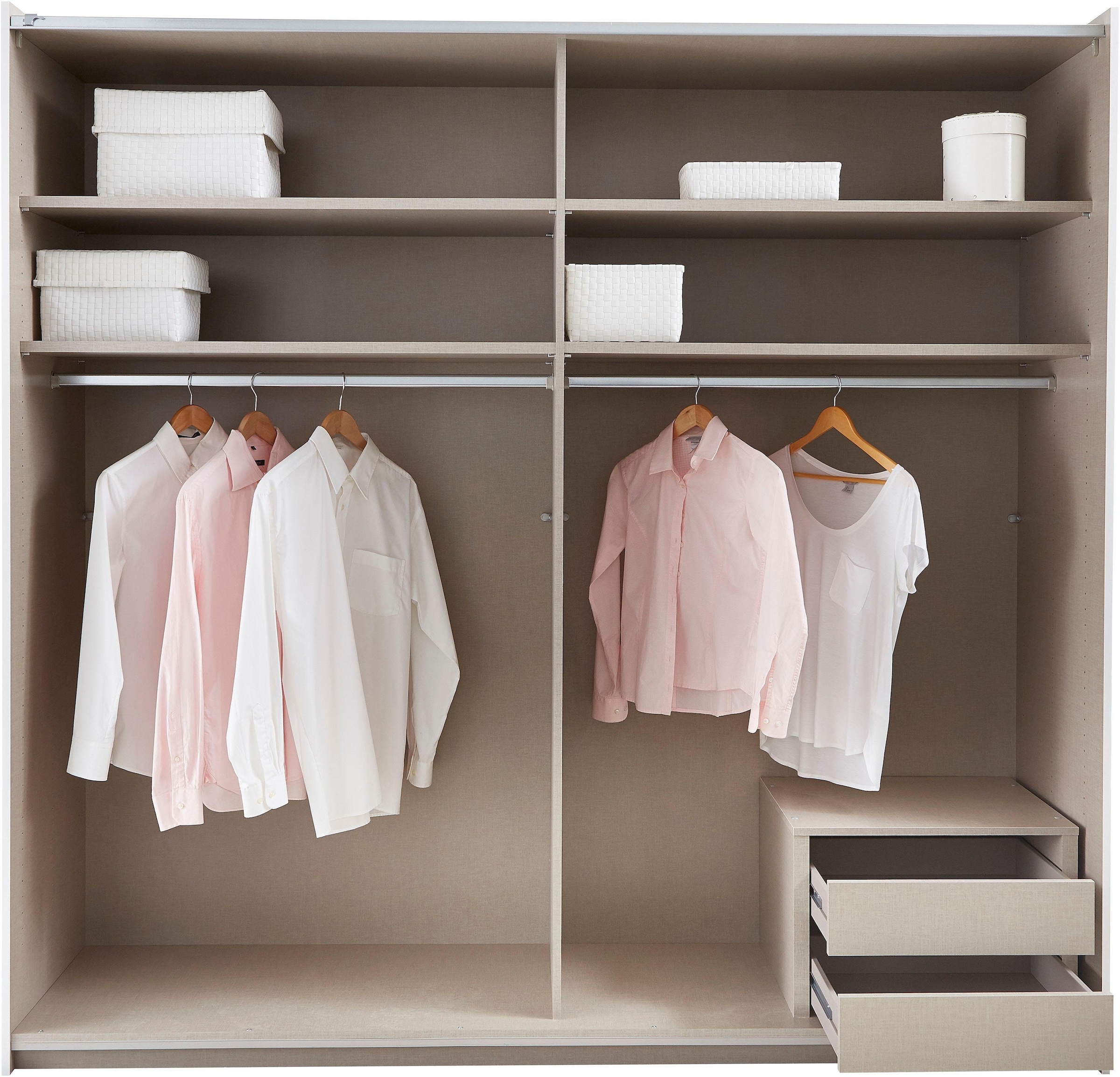 rauch Schwebetürenschrank »Kleiderschrank Schrank Garderobe Wäscheschrank Schlafzimmer BORBA« Breiten 218/260 cm, Höhe 210 cm,  optional mit Absetzung in Graumetallic MADE IN GERMANY