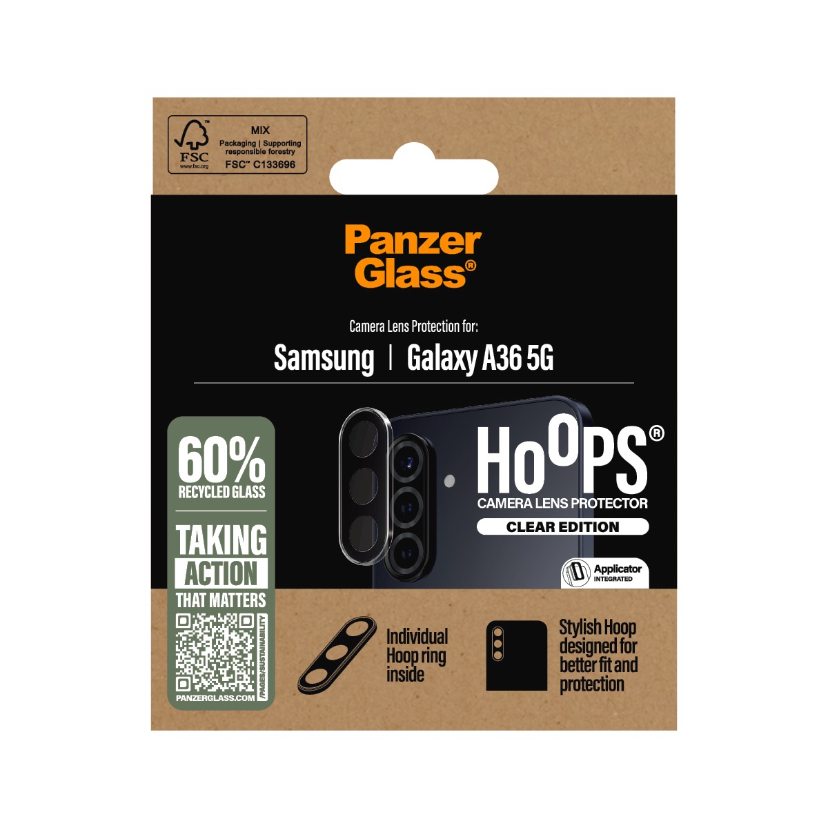 CARE by PanzerGlass Kameraschutzglas »Hoops Camera Lens Protection«, für Samsung Galaxy A36, Kameraschutz, Lens Glas, Linsenschutz, kratz- & stoßfest