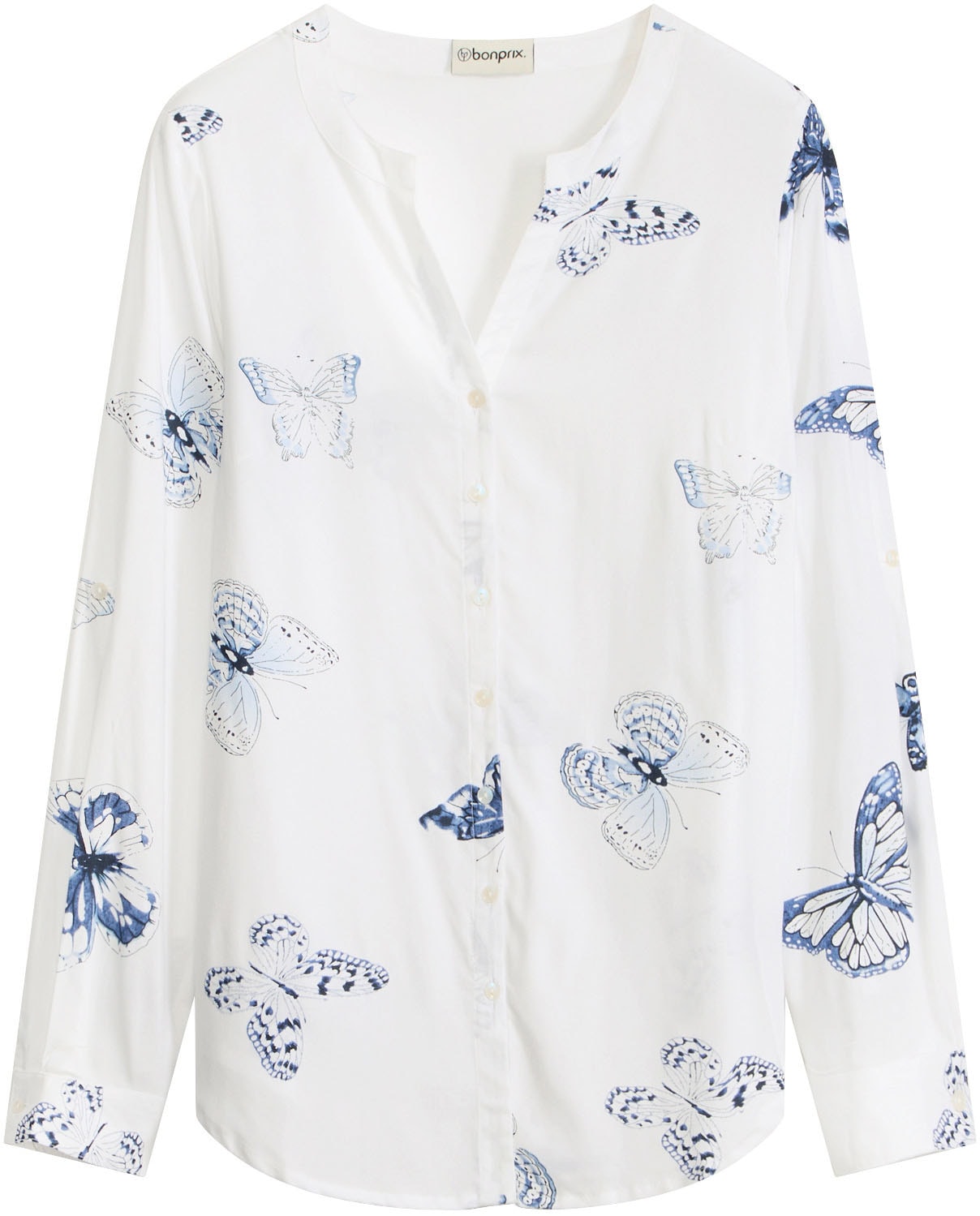 bonprix Druckbluse 1 figurumspielende Tunika-Passform, aus Viskose, Krempelärmel