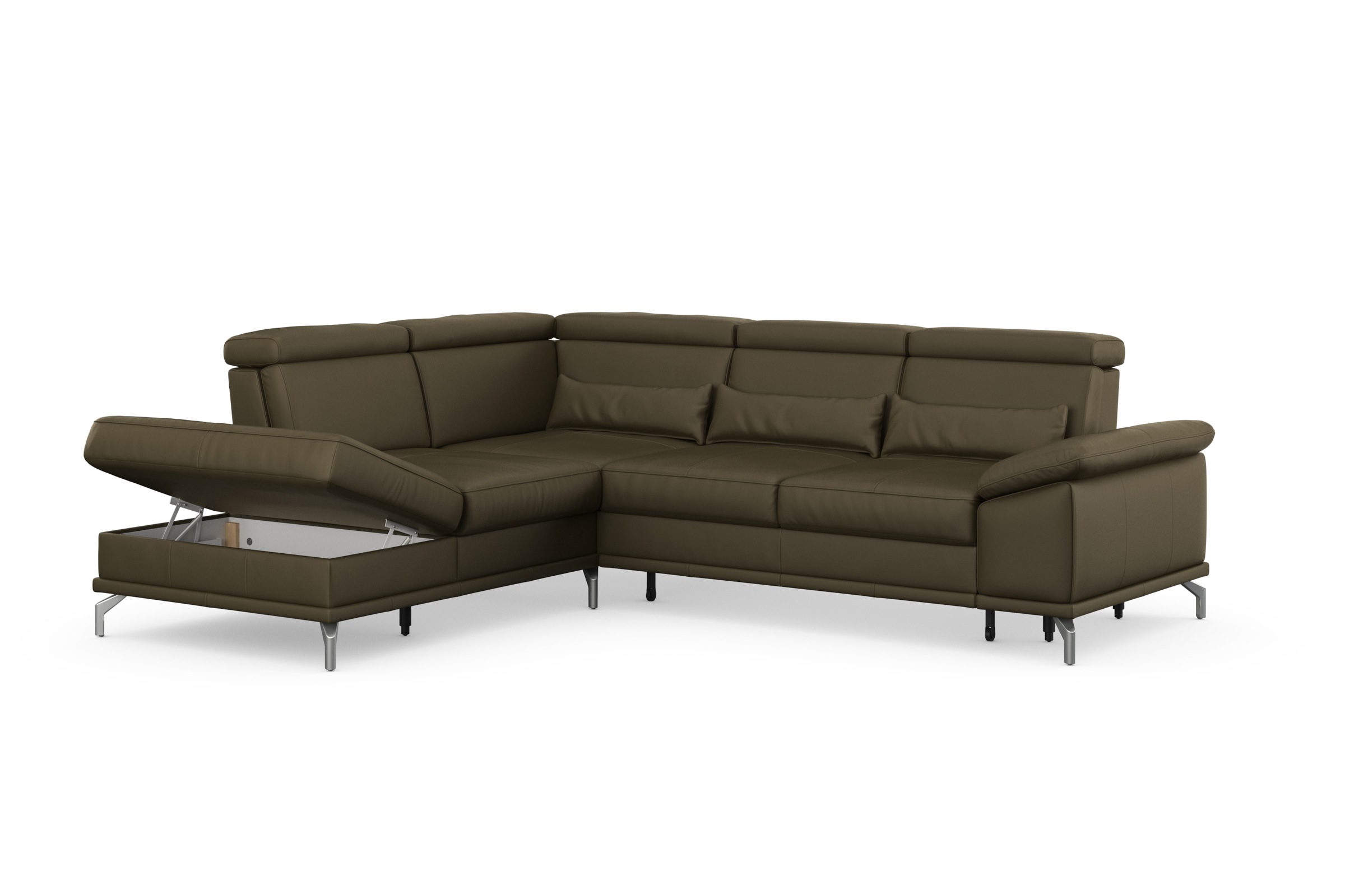 sit&more Ecksofa »Cabrio L-Form, B: 274 cm, mit Sitztiefen-, Arm- & Kopfteilverstellung«, 3 Nierenkissen, Federkern, optional Bettfunktion und Stauraum