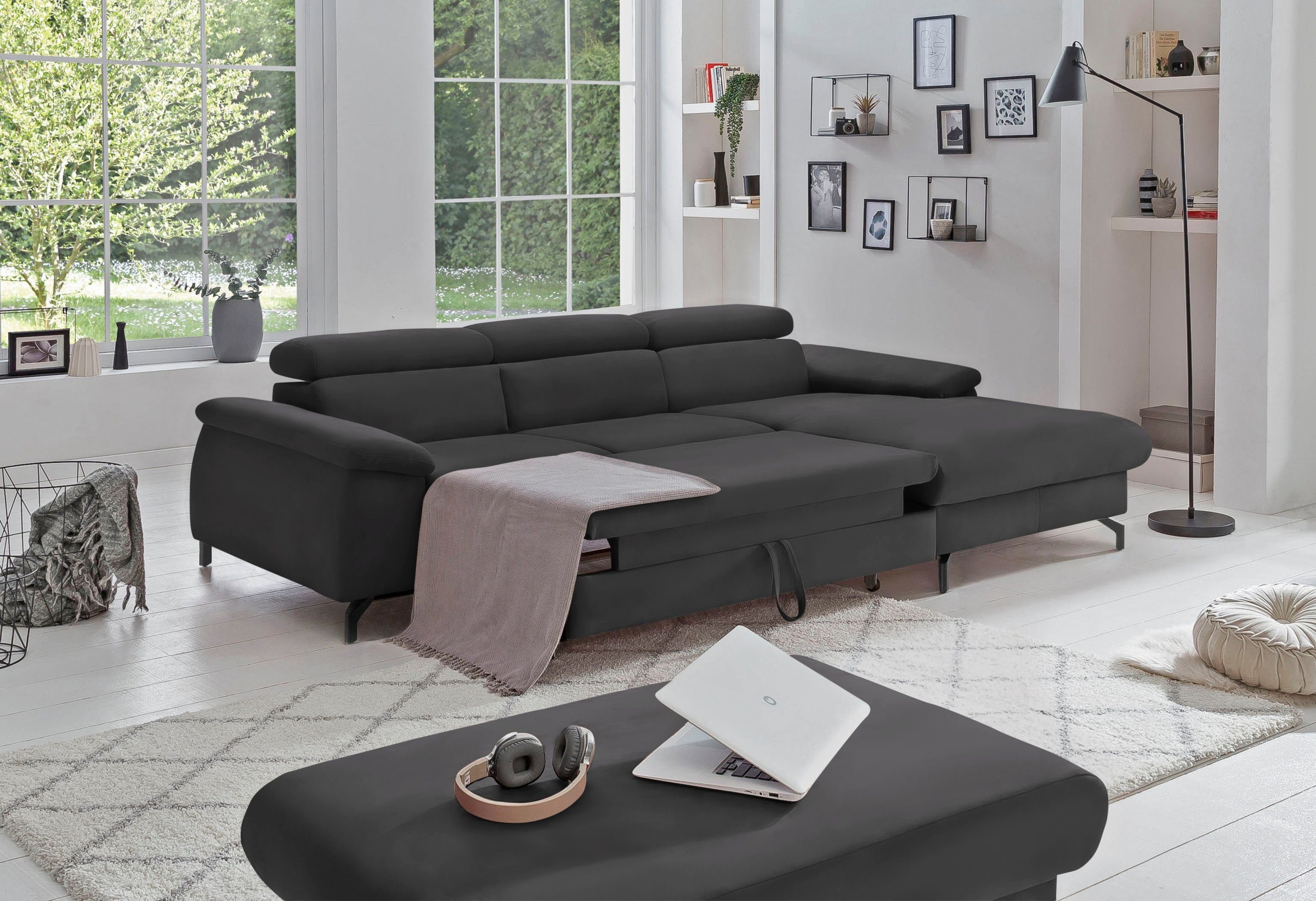 COTTA Polstergarnitur »Komaris L-Form«, (Set), Set bestehend aus: Ecksofa mit Kopfteilverstellung & Hocker