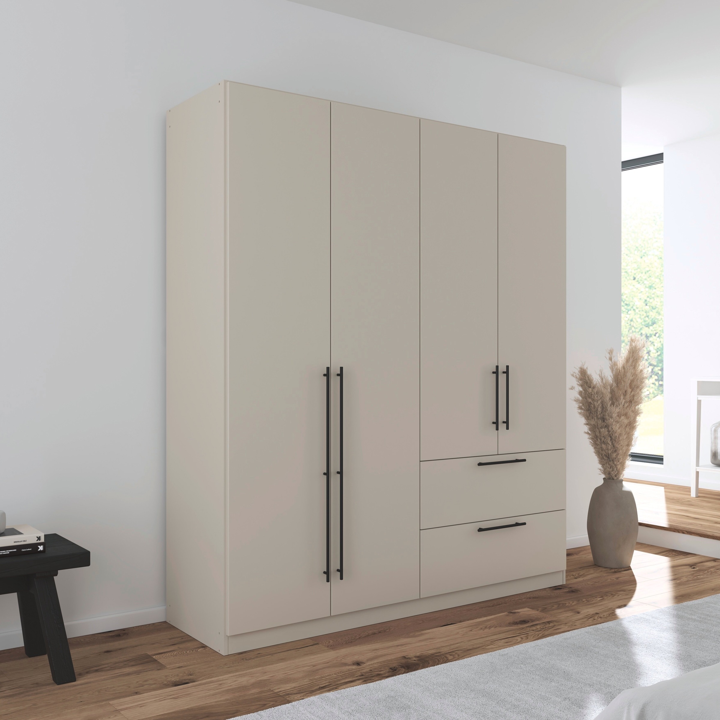 rauch Kleiderschrank »Drehtürenschrank Schrank Garderobe Wäscheschrank Schlafzimmer AVOLA«, (in 3 verschiedenen Ausstattungen BASIC/CLASSIC/PREMIUM), mit hochwertigen Stangengriffen in Schwarz aus Metall MADE IN GERMANY