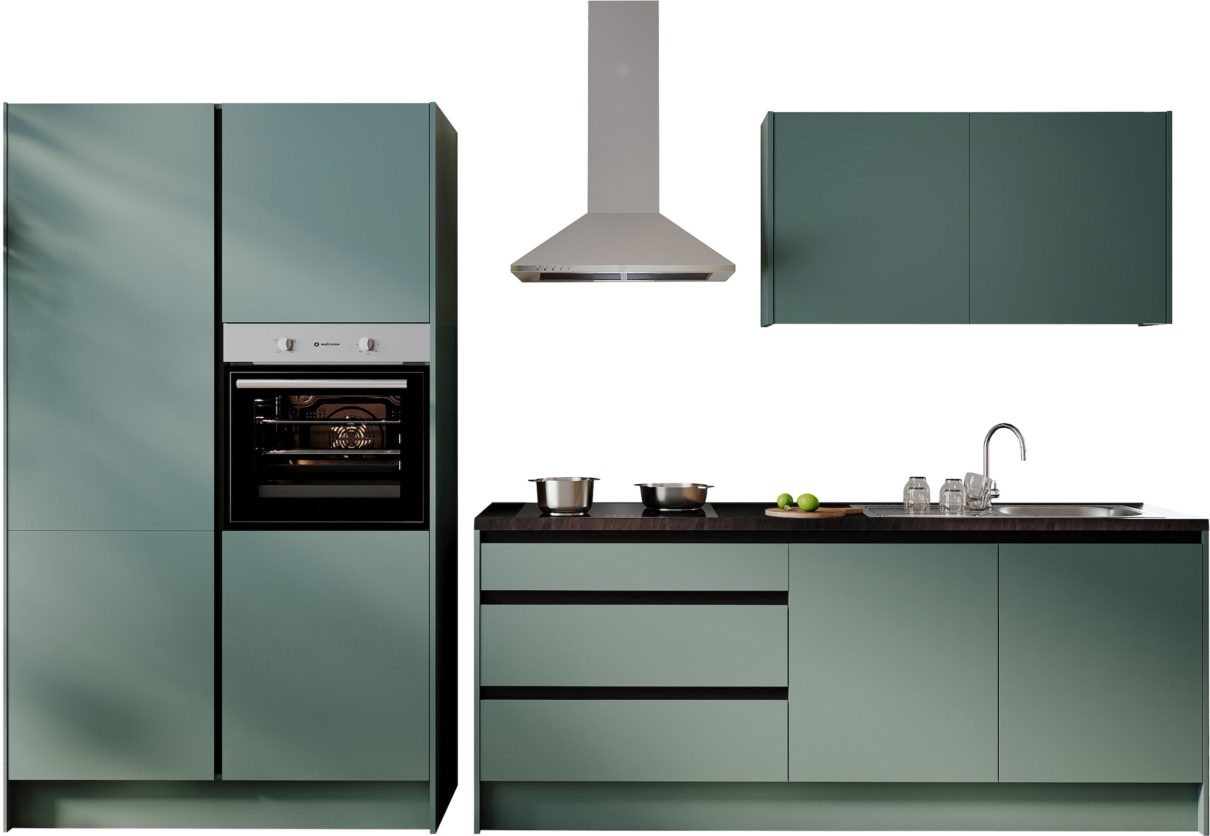 BASIC by Balculina Küchenzeile »Isis B/T/H 335x60x210 cm« Breite 273 cm, wahlweise mit E-Geräten und Induktionskochfeld