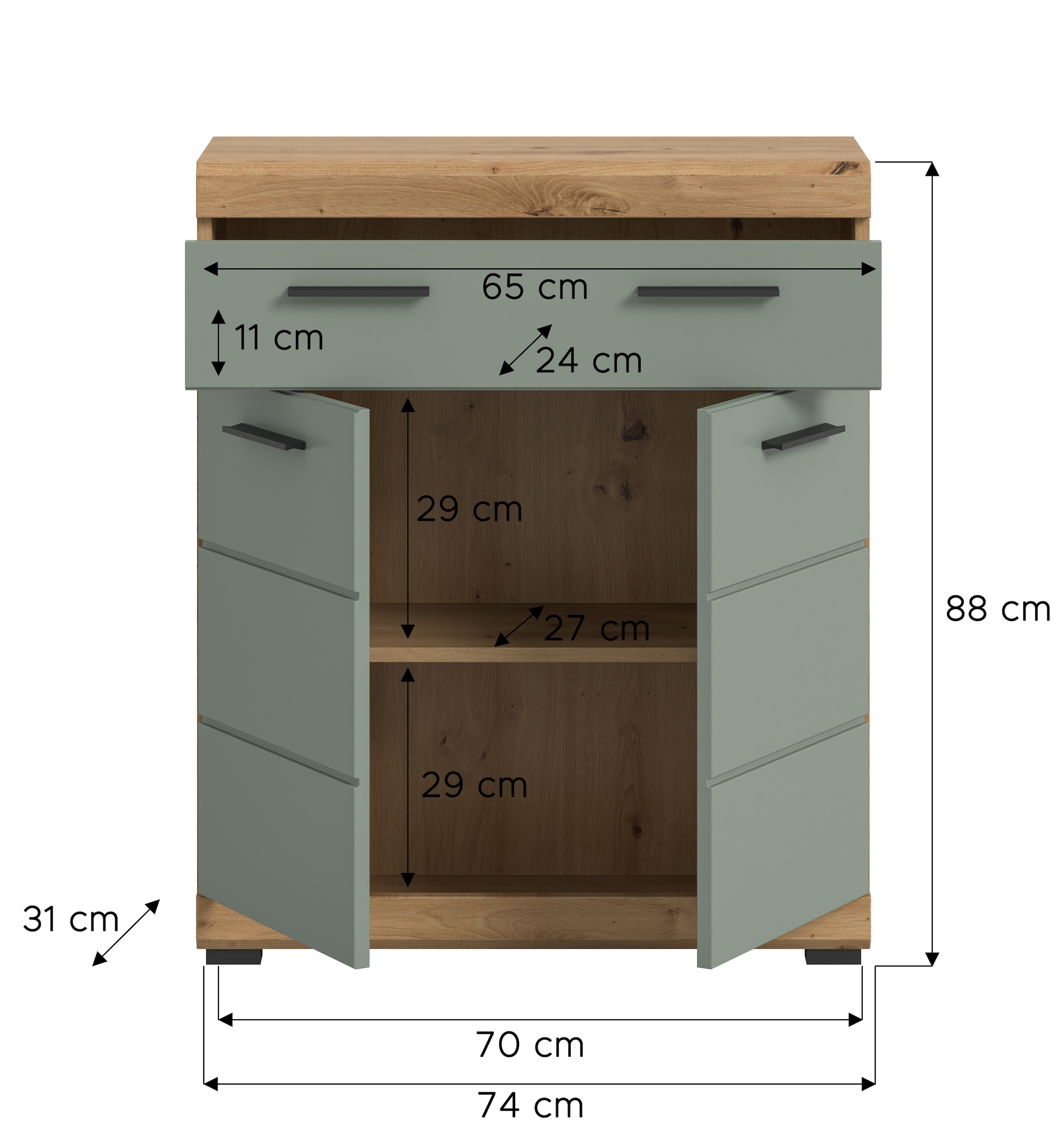 INOSIGN Unterschrank »Siena, Breite 74cm, 2 Tür, 1 Schubkasten, 2 Fächer, MDF-Front«, in verschiedenen Farben erhältlich, Badmöbel, Badschrank, Kommode, Bad