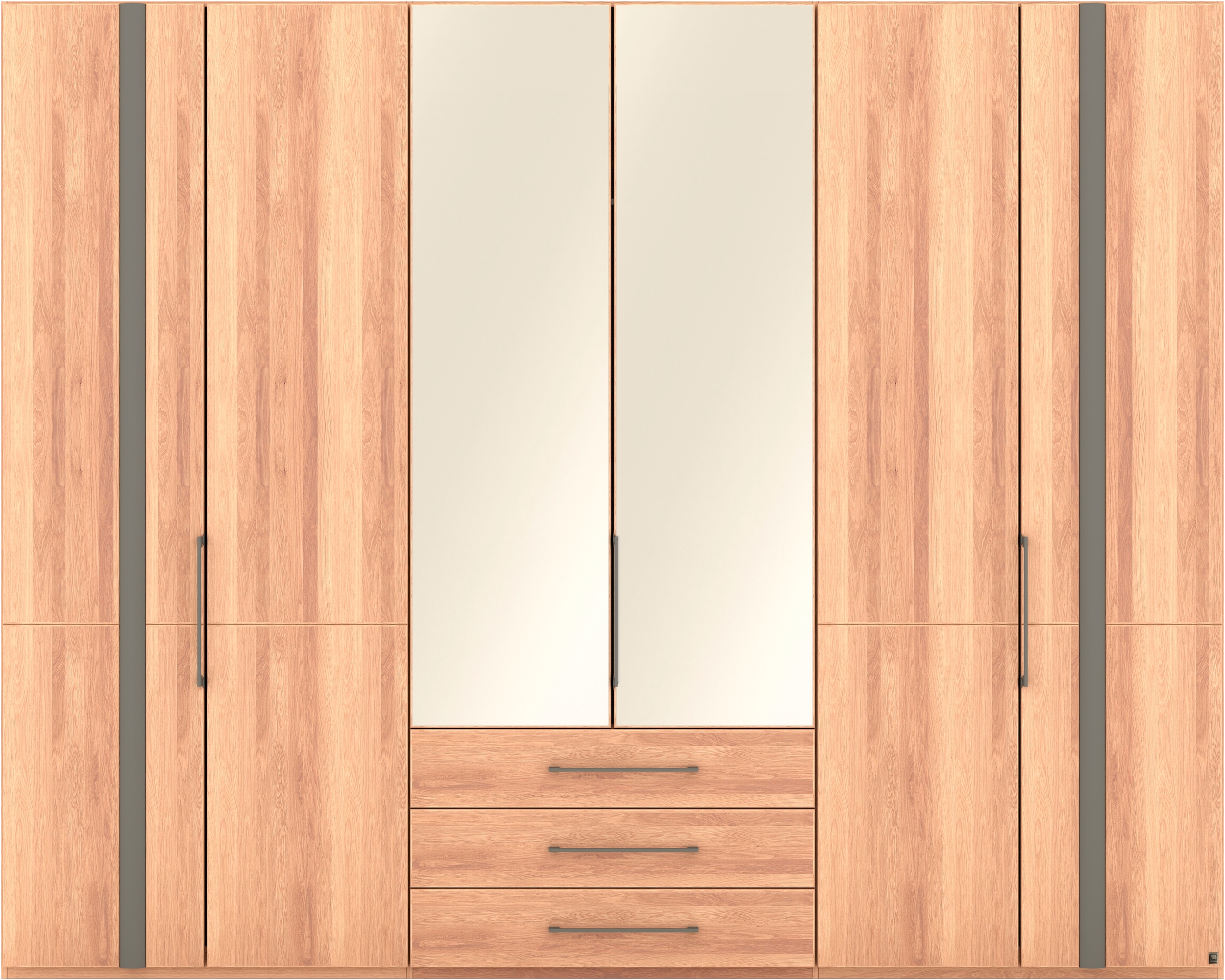 Musterring Drehtürenschrank »Sorrent, Kleiderschrank, teilmassiv Eiche«, (mit Türdämpfern, mit Schubladen, extra Böden, MADE IN GERMANY), Türen in Eiche massiv und als Parsol-Bronze-Spiegel, mit Schubkästen