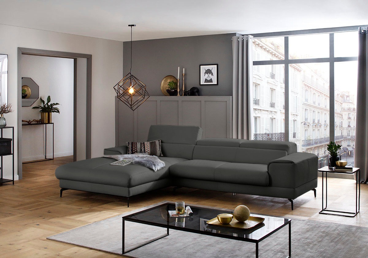 W.SCHILLIG Ecksofa »piedroo, Designsofa mit tollem Sitzkomfort, L-Form«, Kopfteilverstellung, wahlweise mit Sitztiefenverstellung, Breite 303cm