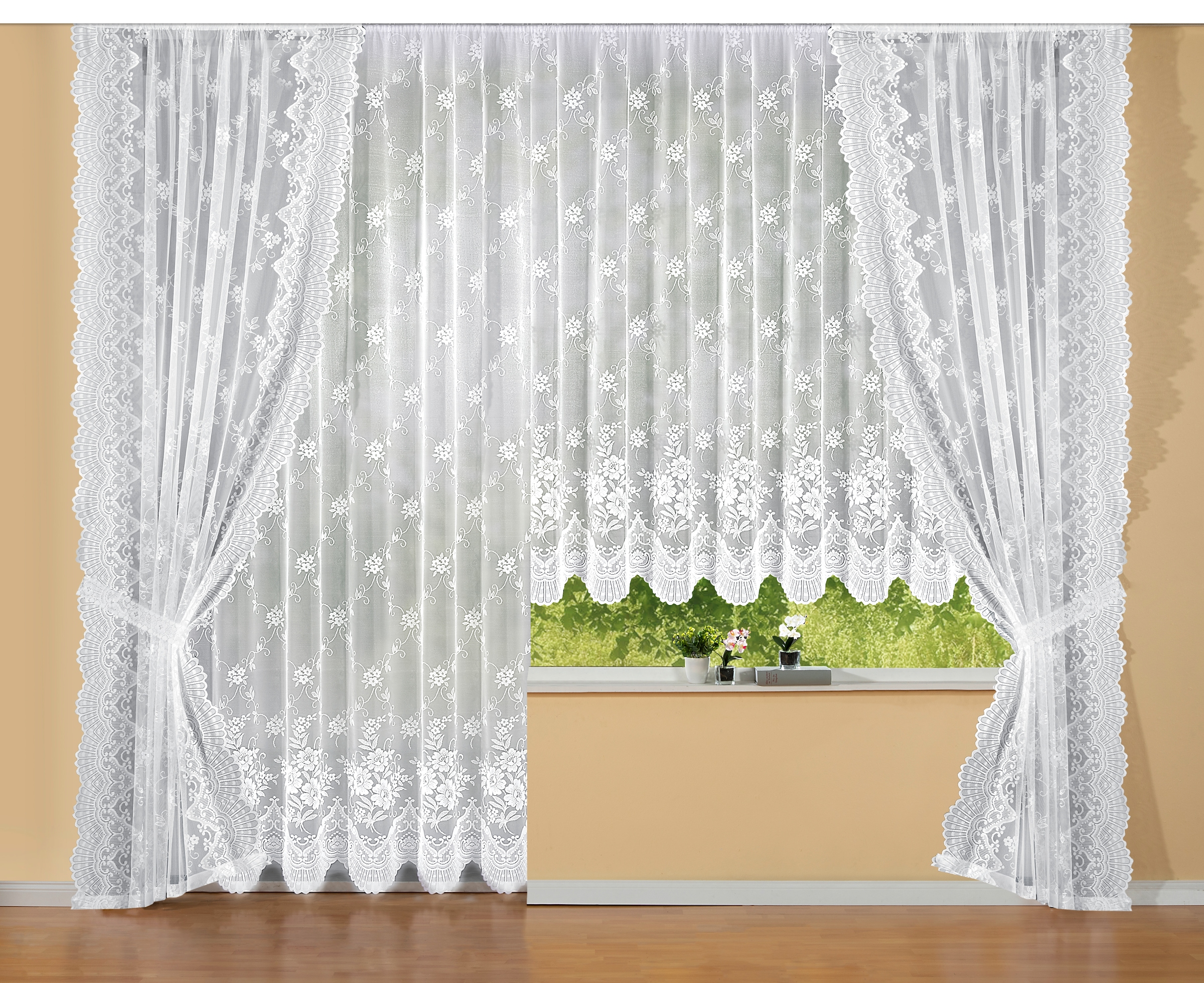Weckbrodt Gardine »Siena«, (1 St.), Jacquard, strukturiert, Allover,Floral,halbtransparent, Bordüre, Store