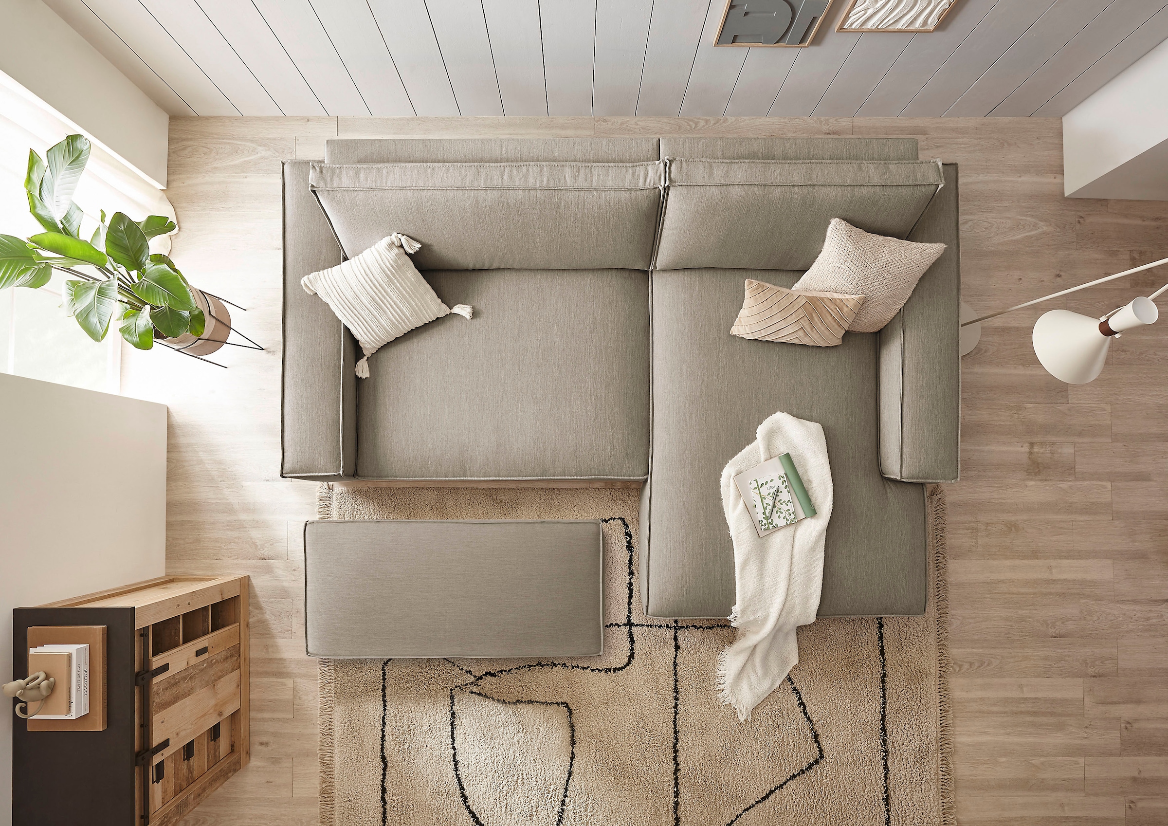 Home affaire Polsterecke »NEU: SHERWOOD XXL tief, L-Form mit Schlaffunktion, Big-Sofa mit Hocker«, (Set, 2 St.), stellbar zum Schlafsofa (Krokodilverbinder), Cord, Leinenoptik