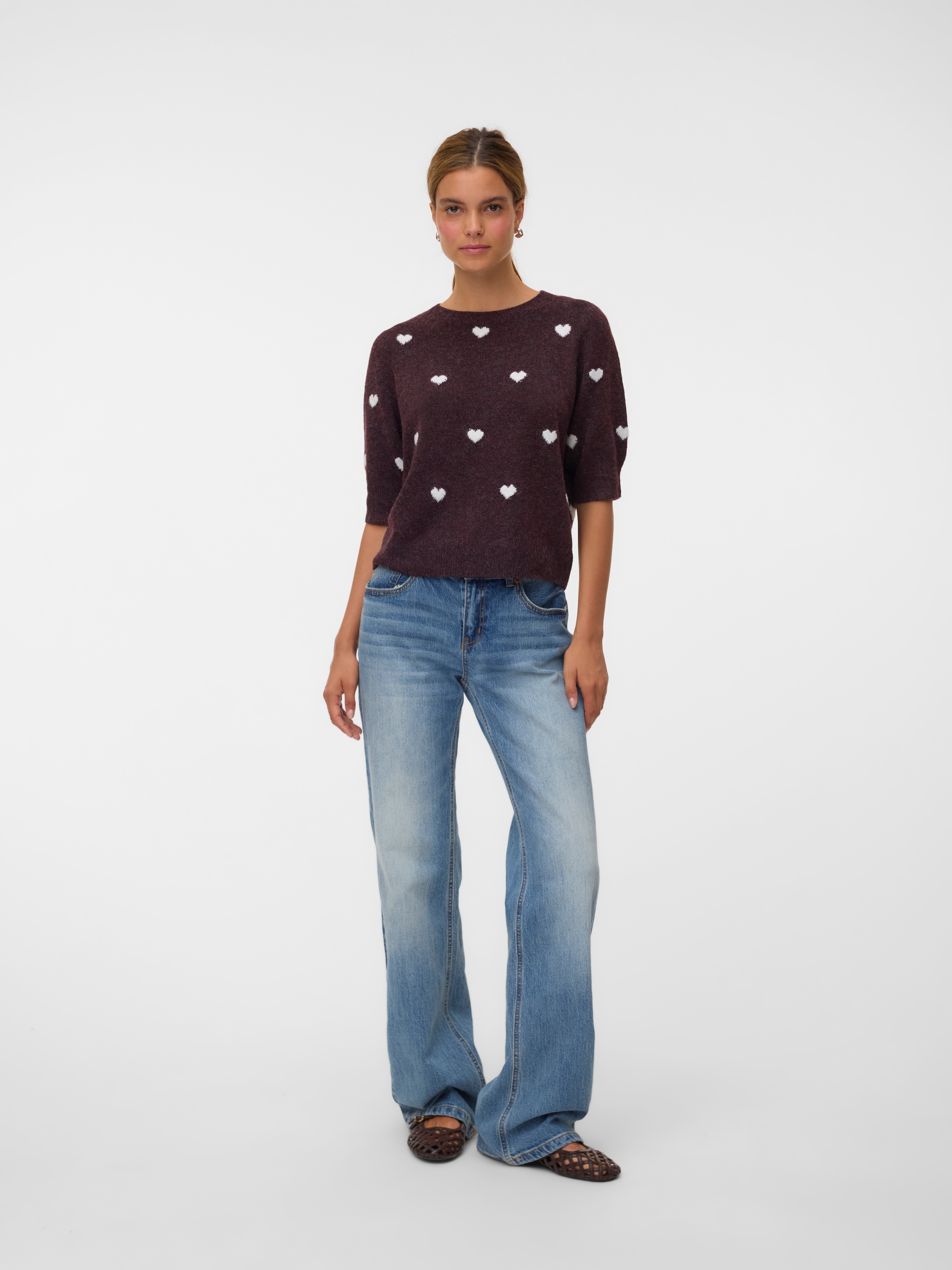 Vero Moda Kurzarmpullover »VMDOFFY INTARSIA 2/4 O-NK PULLOV GA NOOS« Materialmix, Stretch, regular fit
