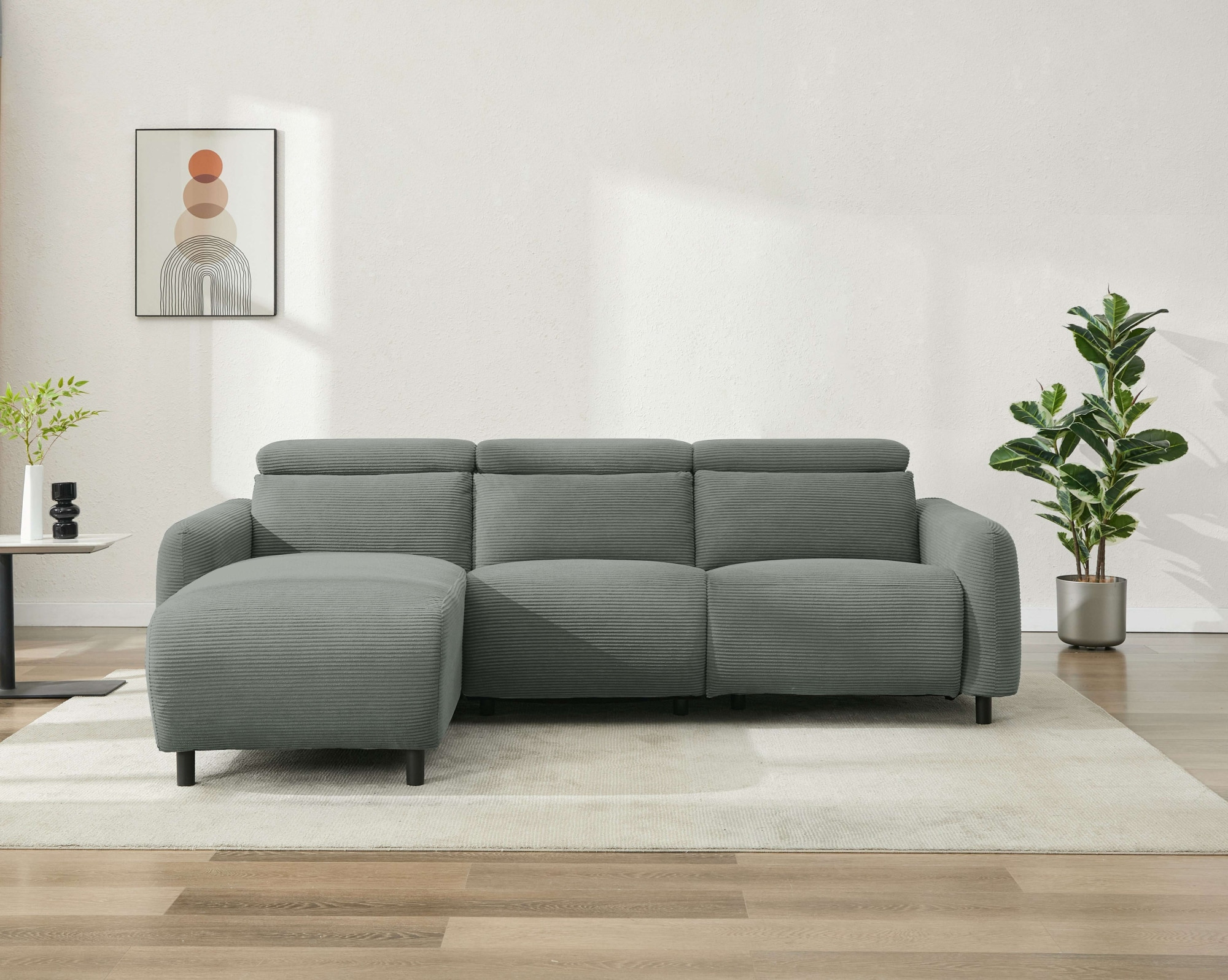 Home affaire Ecksofa »SKAANE in Cord, L-Form, 274 cm, manuelle u. elektrische Funktion,«, rundes Design, Kopfteilverstellung, Federkernpolsterung