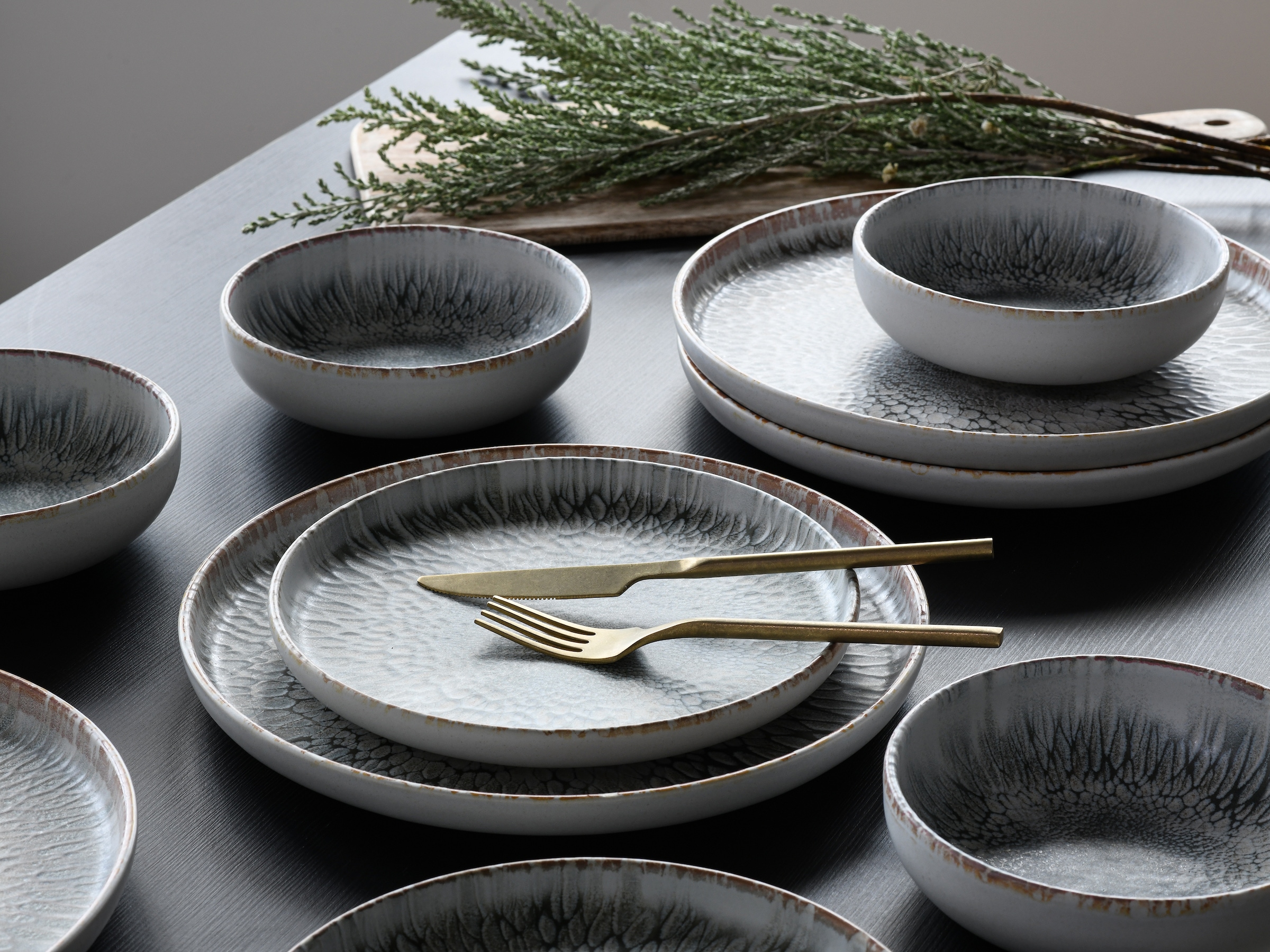 CreaTable Teller-Set »Uno Volcano, Teller Set 12-tlg« Reaktivglasur, Vintage Style