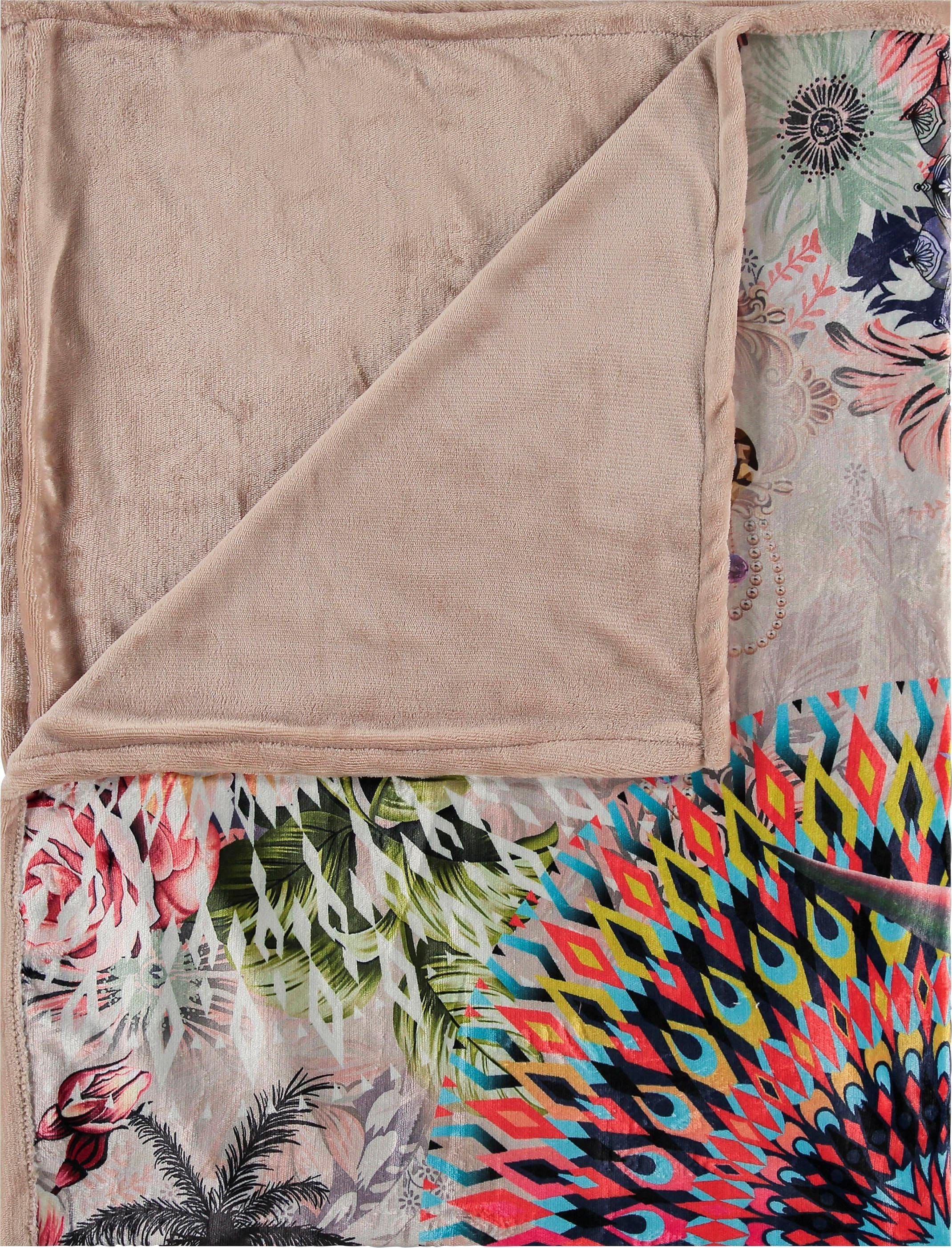 hip Plaid »Maelli«, Sehr Weich, Kuscheldecke, 130x160 cm, Wendeoptik, Blumen, Bunt, Sand