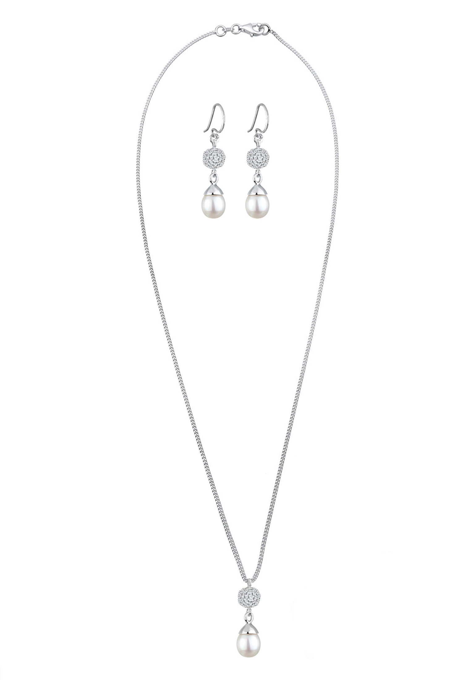 Elli Ohrring und Ketten Set »Schmuckset Kette und Ohrhänger mit Perlen Silber, mit Kristallen von Swarovski®«