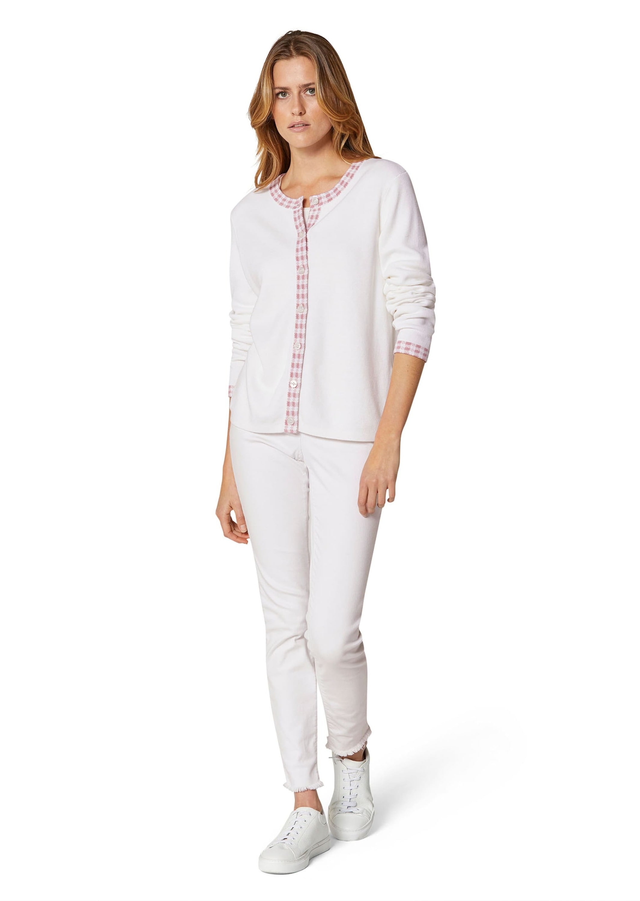 MADELEINE Strickjacke »Strickjacke Strickjacke mit Vichy-Karo-Akzenten«