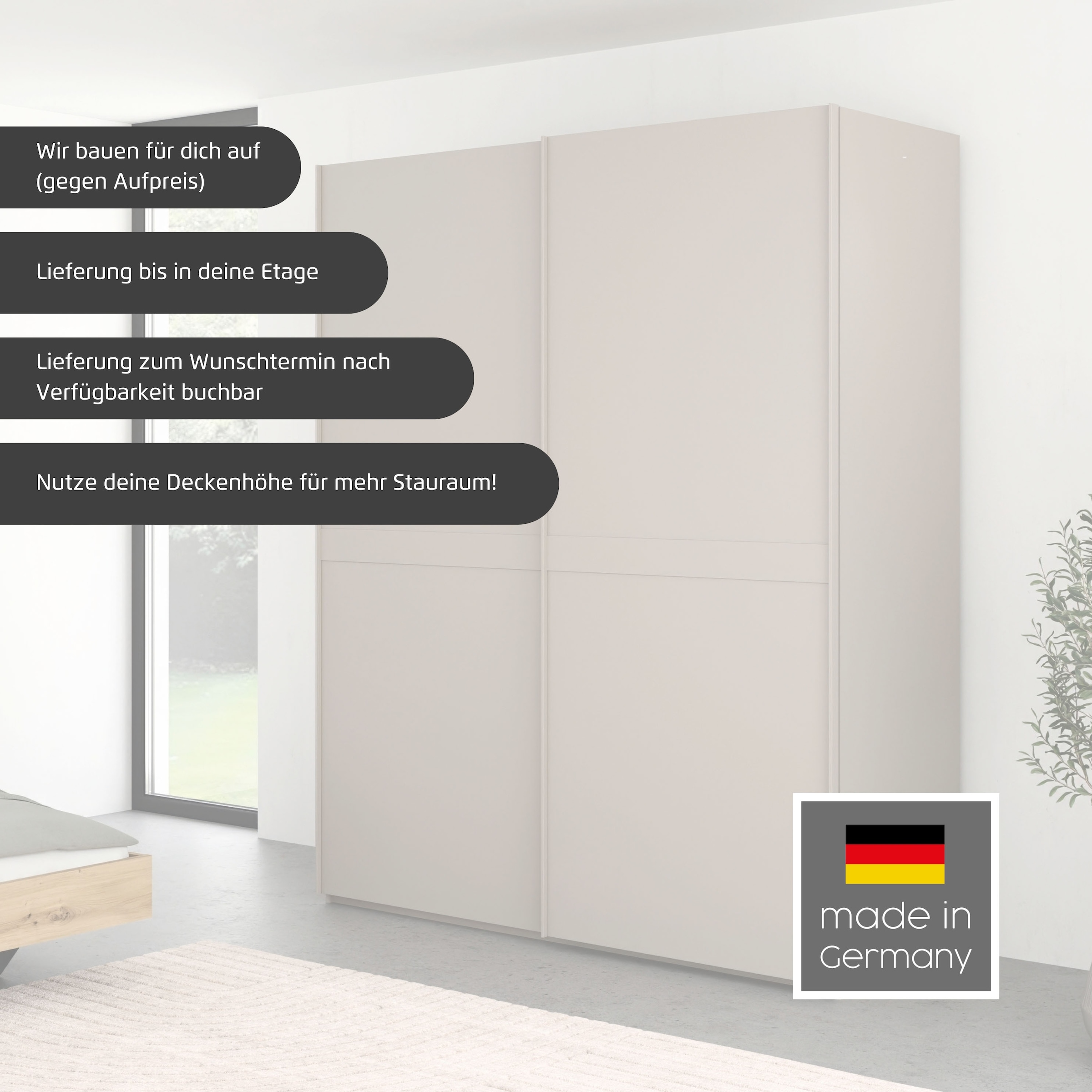 rauch Schwebetürenschrank »Kleiderschrank Schrank Garderobe Schlafzimmerschrank SCALE-LINE«, edle Optik mit Bauchbinde in Korpusfarbe Dekorfront MADE IN GERMANY