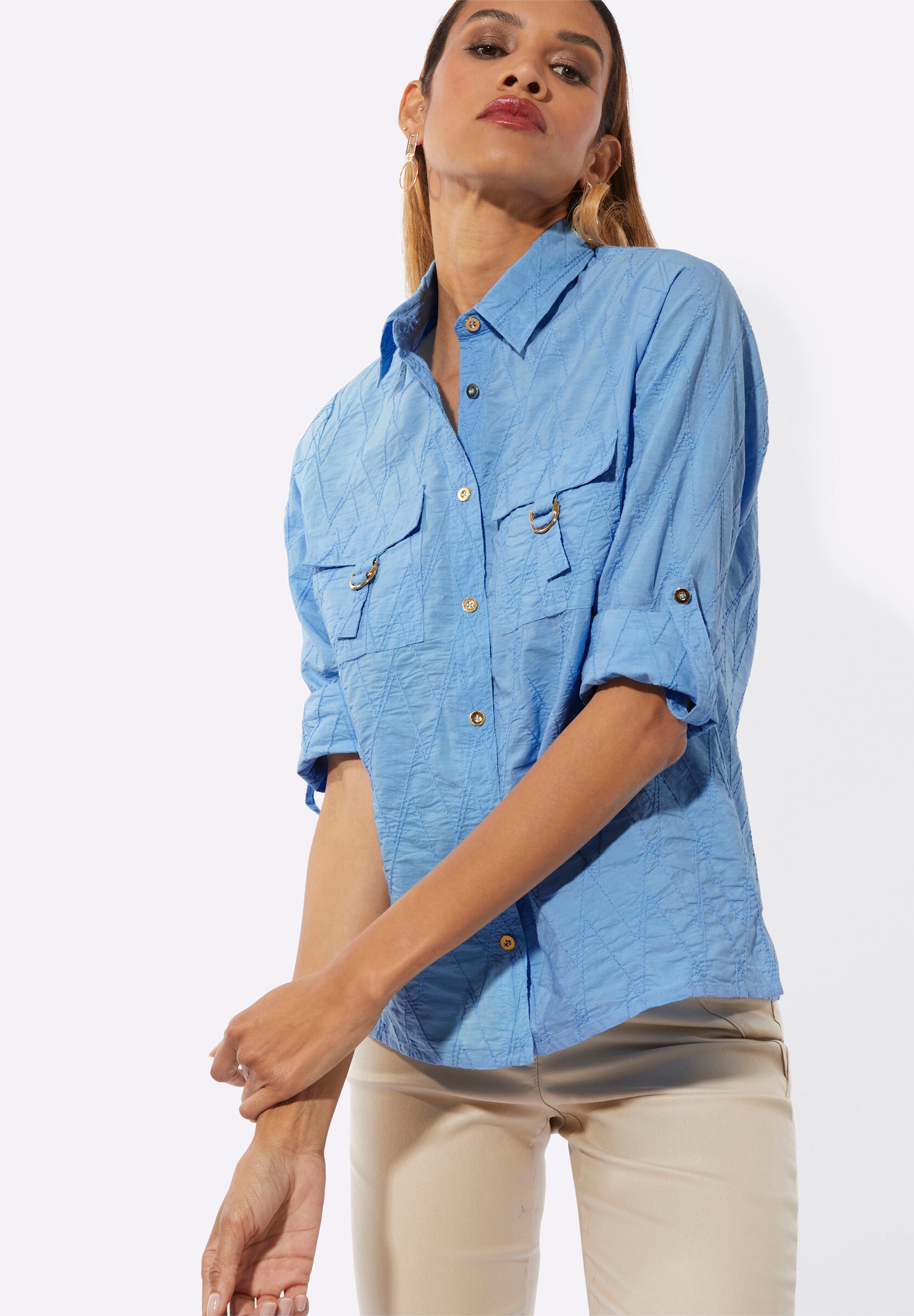 creation L Klassische Bluse »Bluse Baumwollbluse mit Lochstickerei«