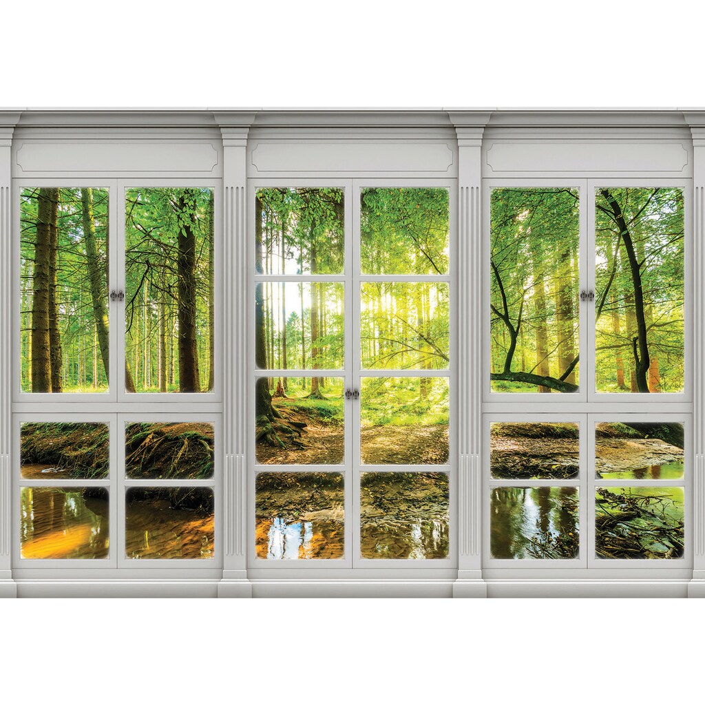Consalnet Vliestapete »Sonnenwald Fensterblick«, verschiedene Motivgrößen, für das Büro oder Wohnzimmer