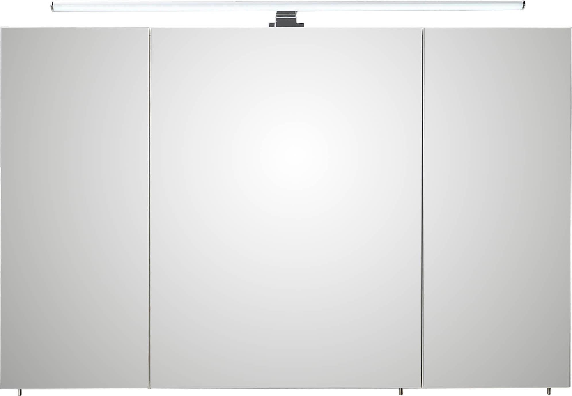 Saphir Spiegelschrank »Quickset 360 Badschrank, 3 Spiegeltüren, 6 Einlegeböden, 110 cm breit«, inkl. LED-Beleuchtung, Türdämpfer, Schalter-/Steckdosenkombination