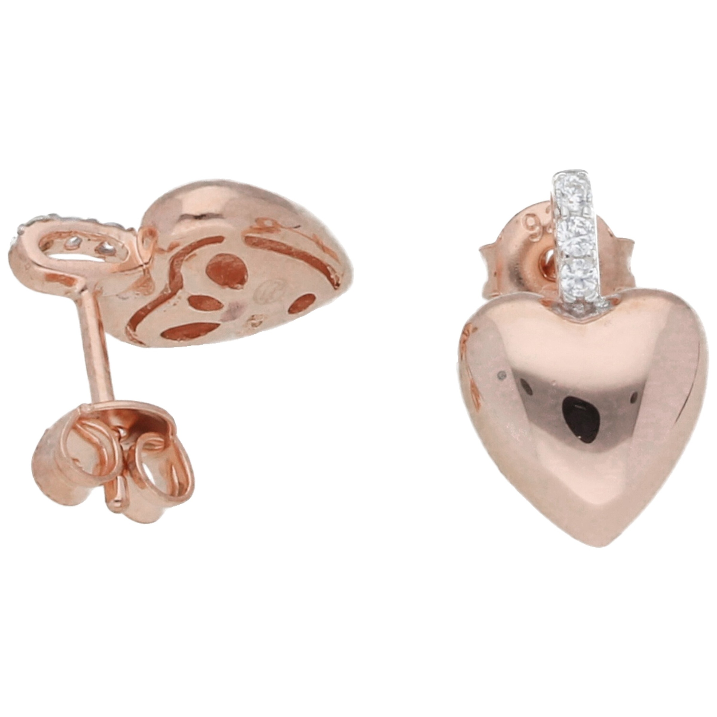 Smart Jewel Paar Ohrstecker »Ohrstecker Herz mit Zirkonia, rosé vergoldet, Silber 925«