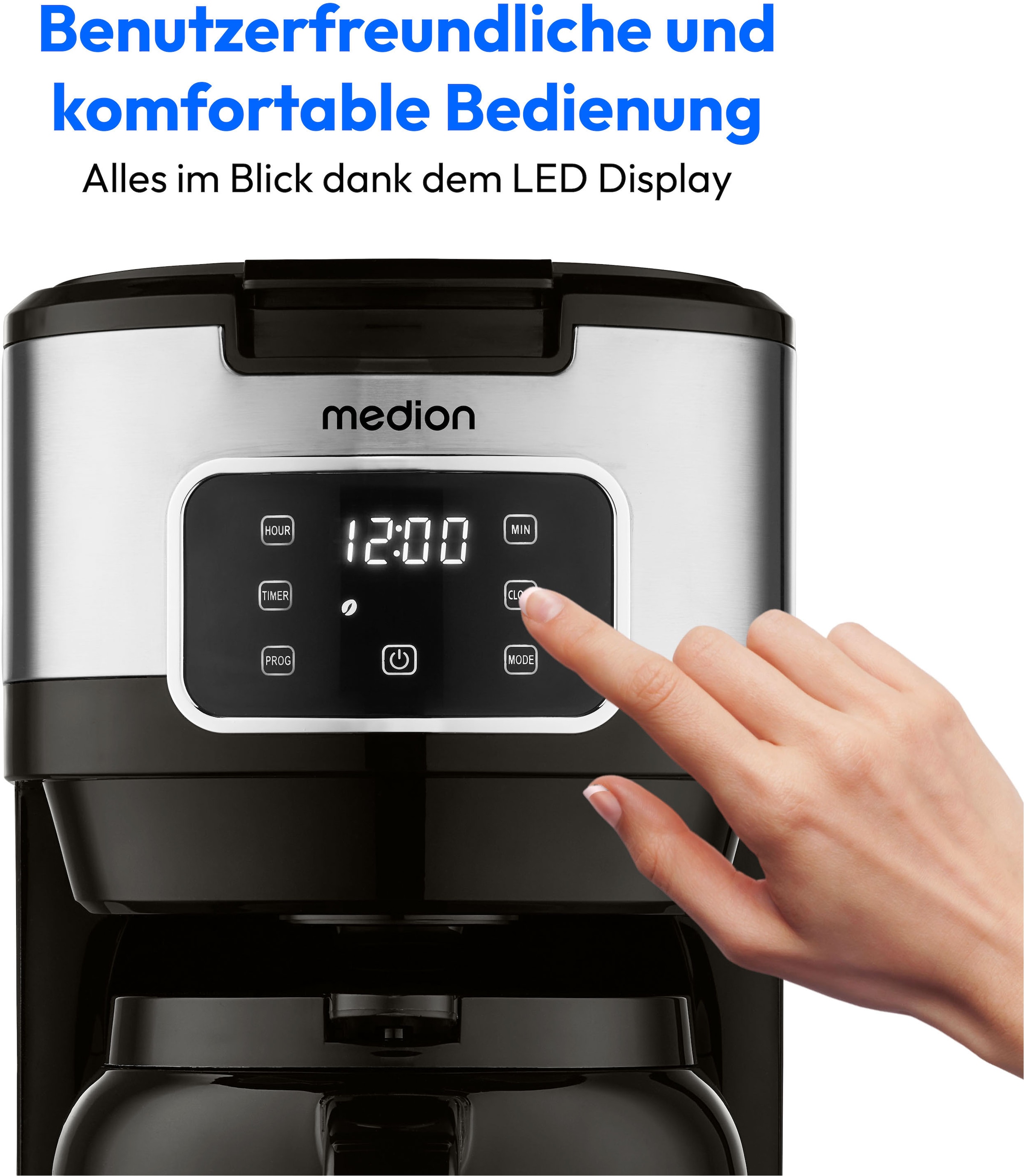 Medion® Filterkaffeemaschine »MD 11019«, 1,25 l Kaffeekanne, Permanentfilter, 900 Watt, Touch-Sensor-Bedienfeld, 24 Stunden Timer, Permanentfilter