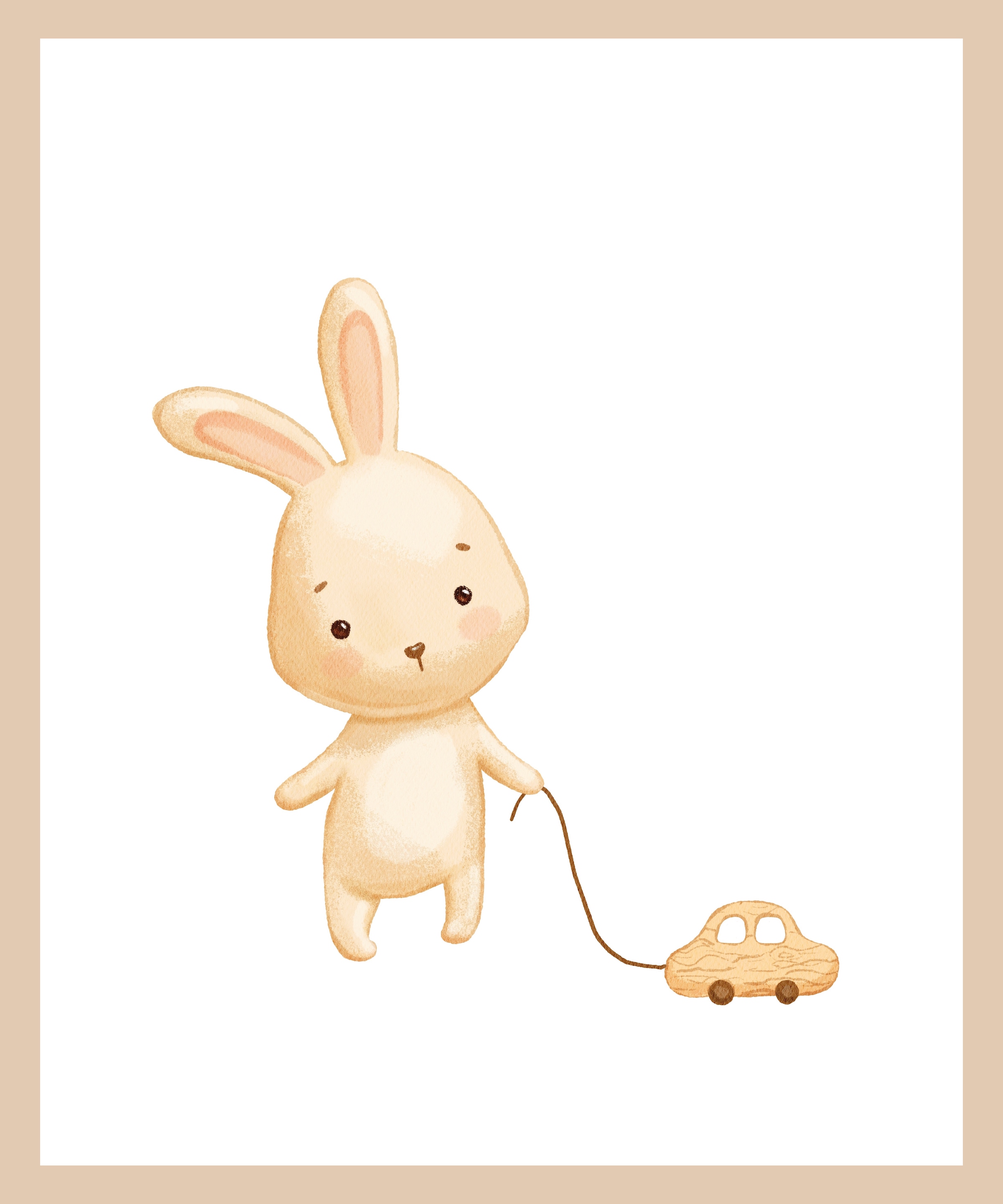 Lüttenhütt Poster »Hase mit Spielzeugauto«, Fahrzeuge-Fantasy-Hase-Hasen-Tiere, (1 St.), HD Premium Druck