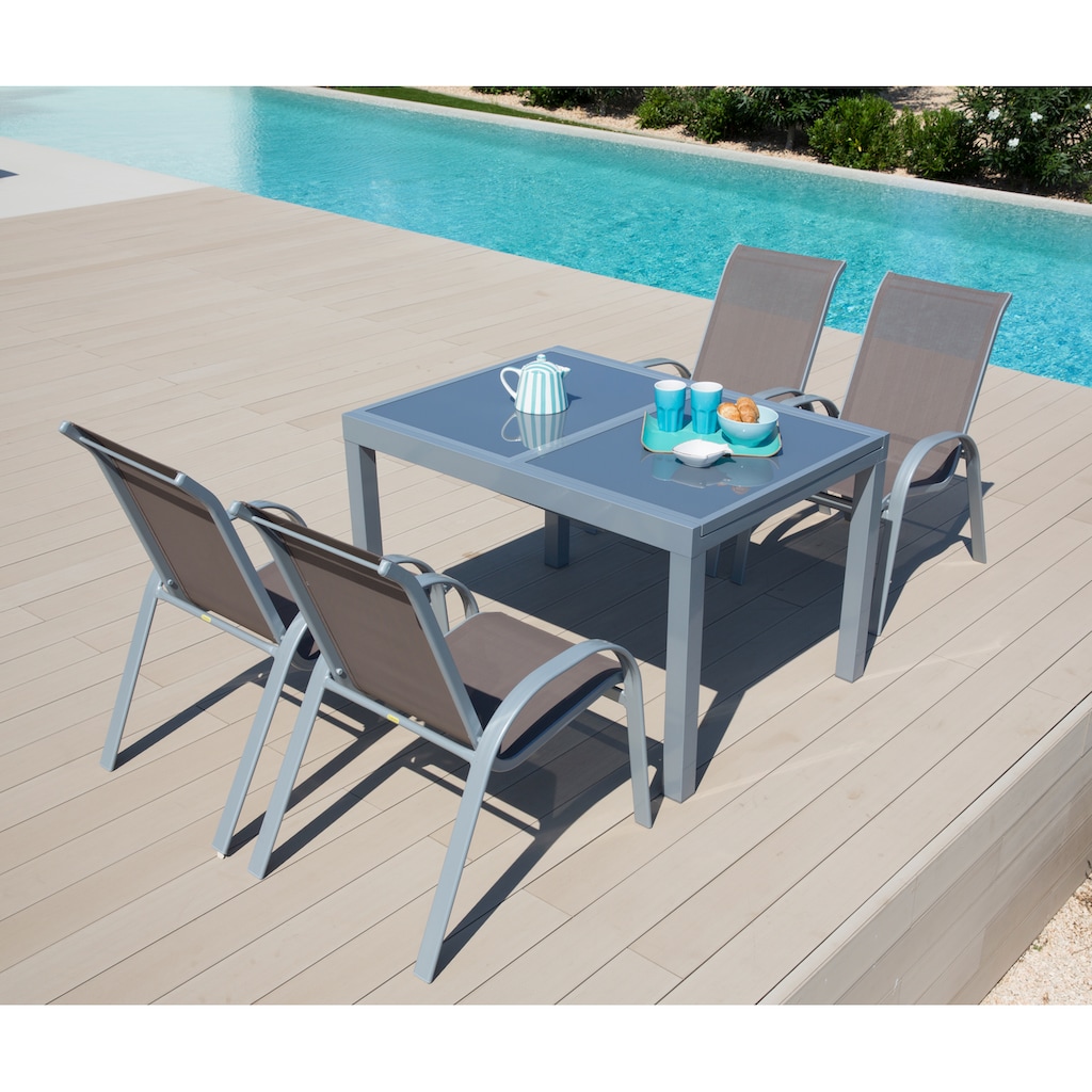 MERXX Garten-Essgruppe »Amalfi«, (5 tlg.), 4 Sessel, Tisch ausziehbar 90x120-180 cm, Alu/Textil