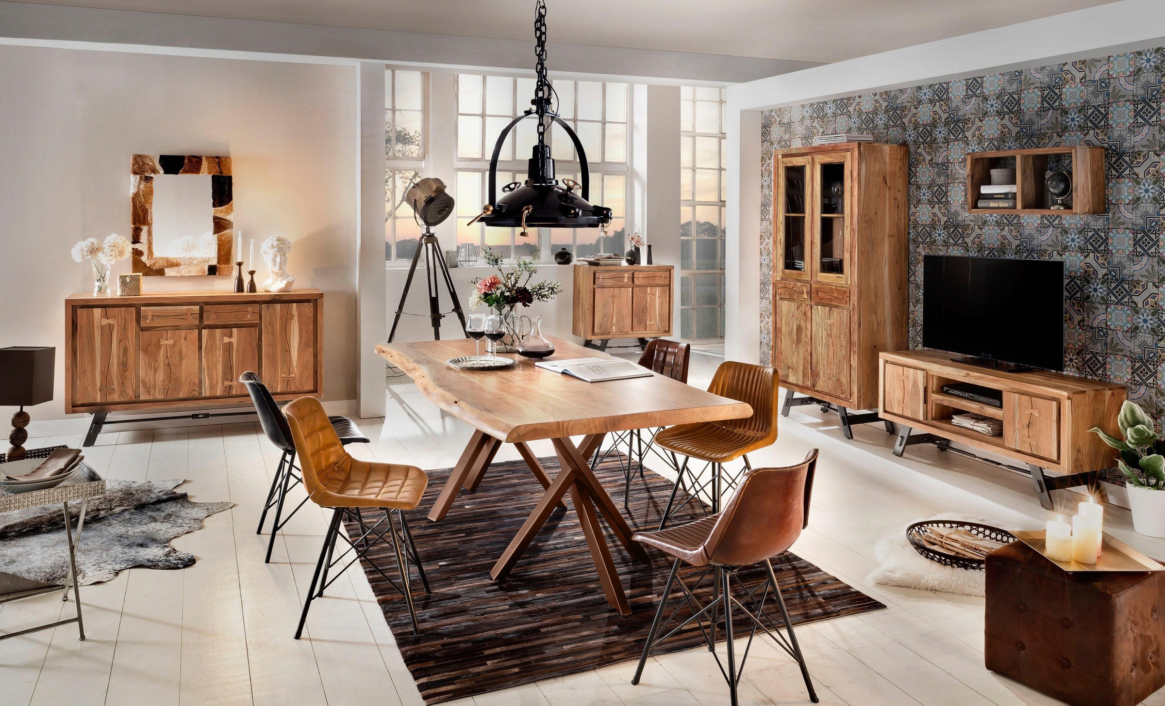 SIT Esstisch »Tables«, mit Baumkante und extravagantem Gestell aus Metall, Vintage