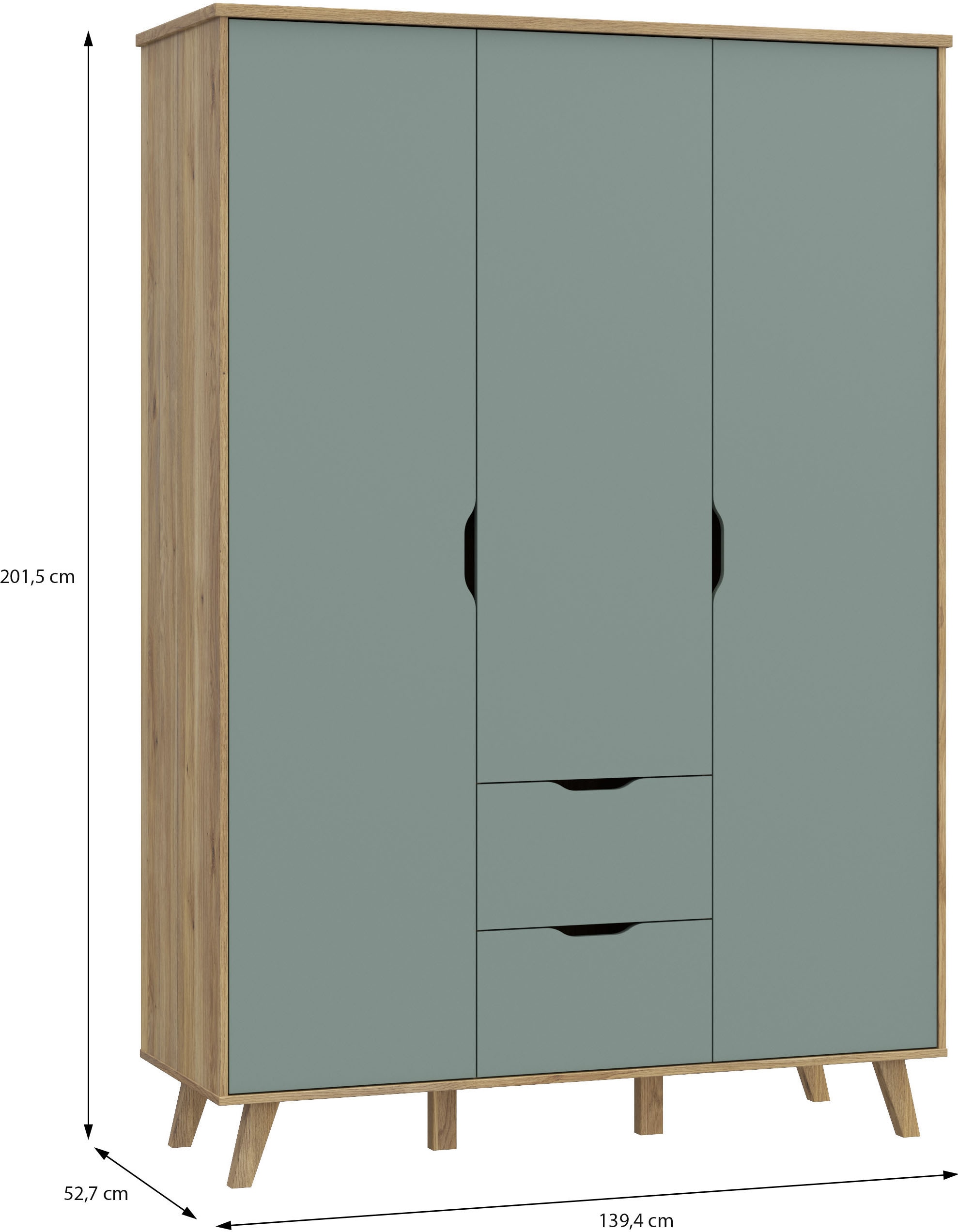 FORTE Drehtürenschrank »Vankka, OTTOs Choice, Kleiderschrank, viel Stauraum,«, (B/H/T ca.140x200x52cm), Made in Europe,mit Einlegeböden+Kleiderstange+Schubladen,grifflos