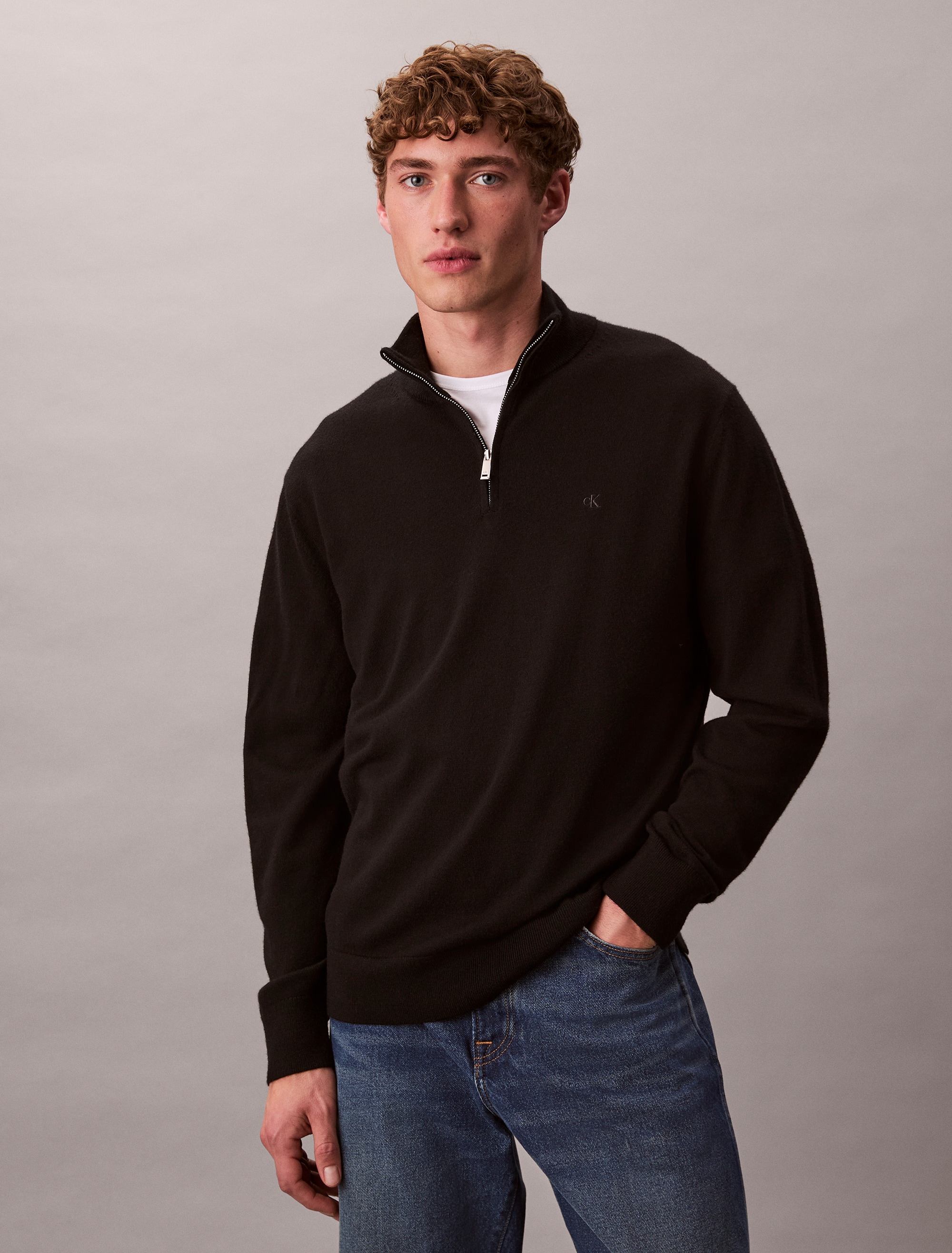 Calvin Klein Stehkragenpullover »LS 100% MERINO QZ 14GG« Mit Rundhalsausschnitt, regular fit