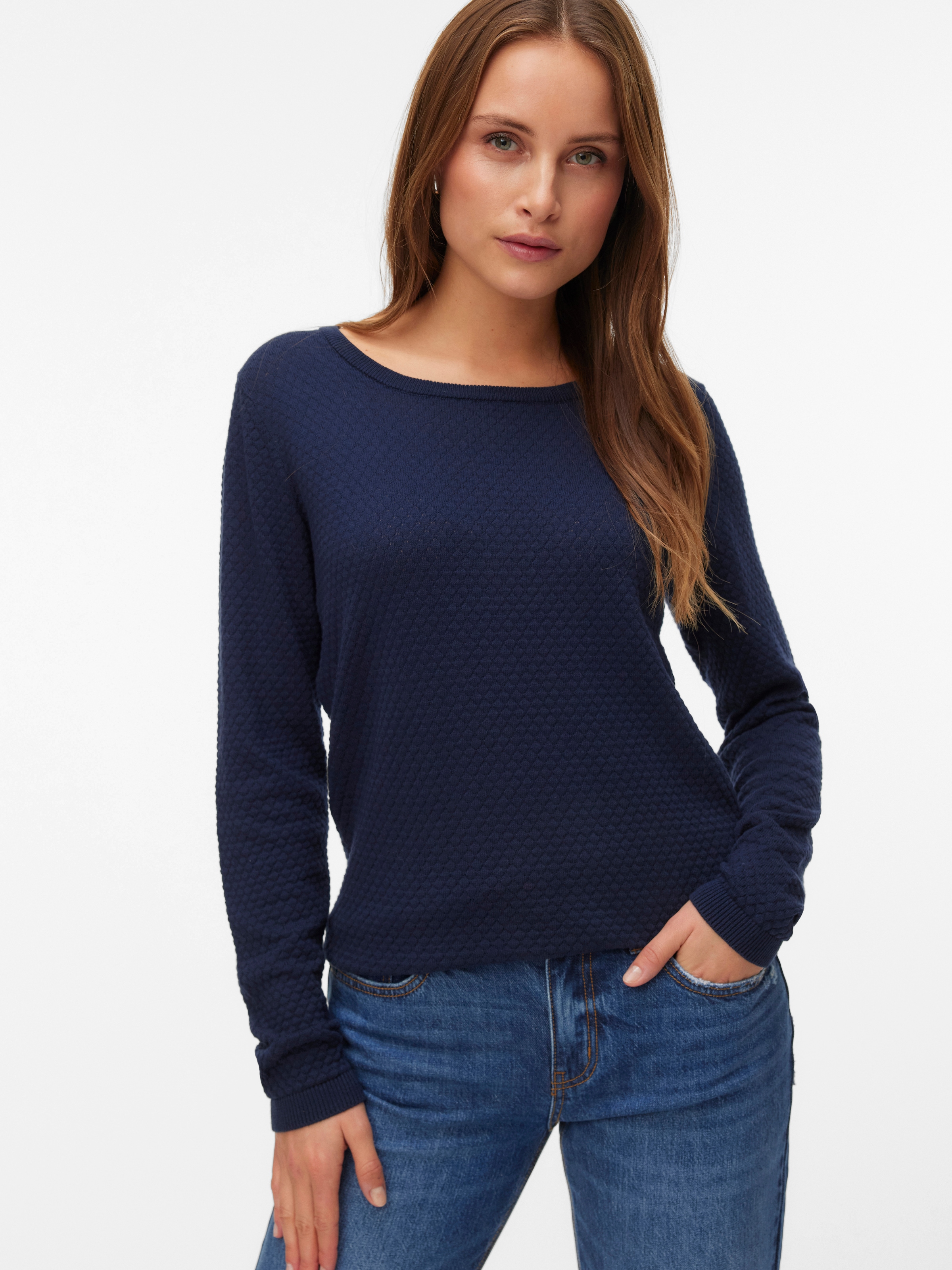 Vero Moda Rundhalspullover »VMCARE STRUCTURE LS O-NECK BLOU NOOS« mit Strukturmuster