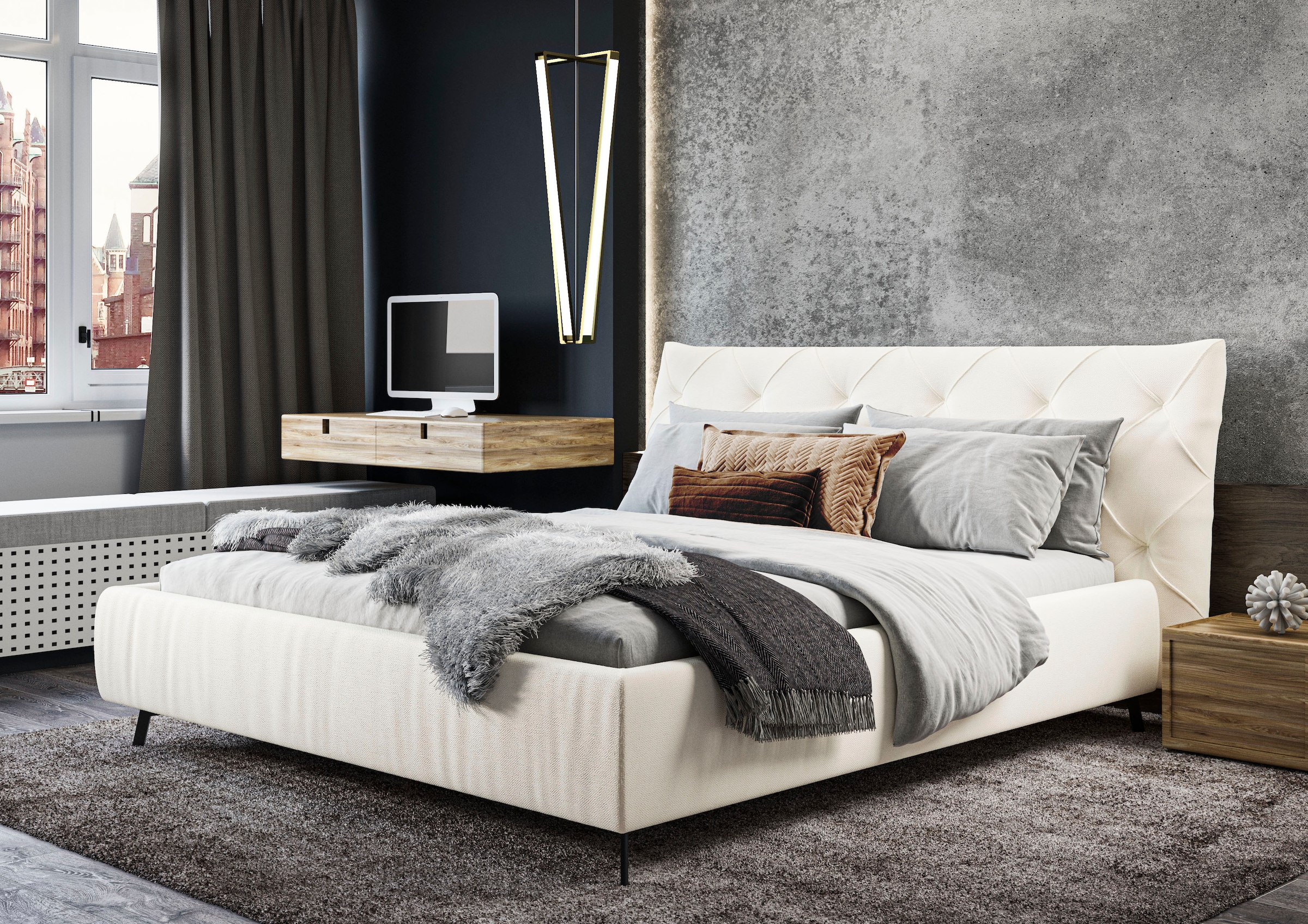 Home affaire Polsterbett »Elloree, in 4 Breiten bis 200cm, auch in Leder« Kopfteilhöhe 105 cm, belastbar bis 280 kg, auch in Überlänge 220cm