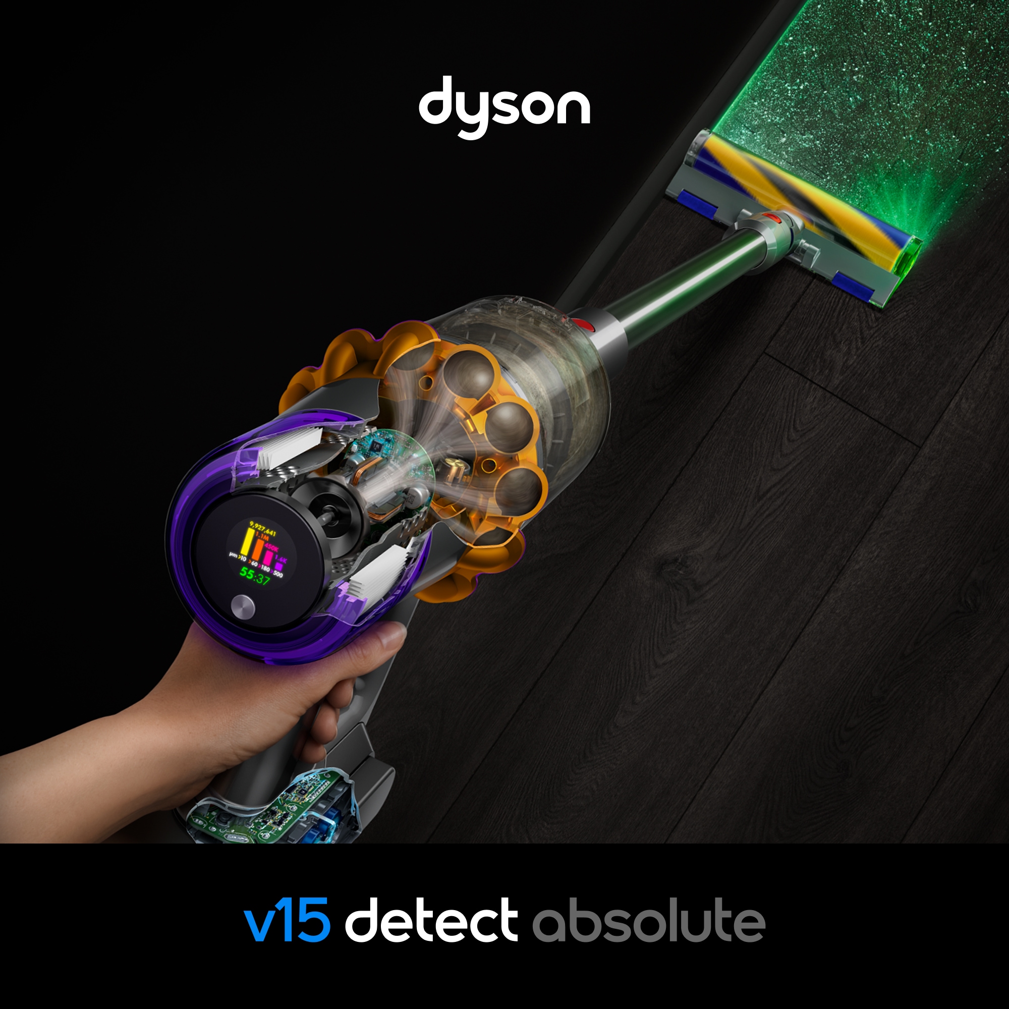 DYSON Akku-Hand-und Stielstaubsauger »Dyson V15 Detect Absolute« Max. Saugkraft: Entfernt selbst tiefsitzenden Schmutz auf allen Böden.