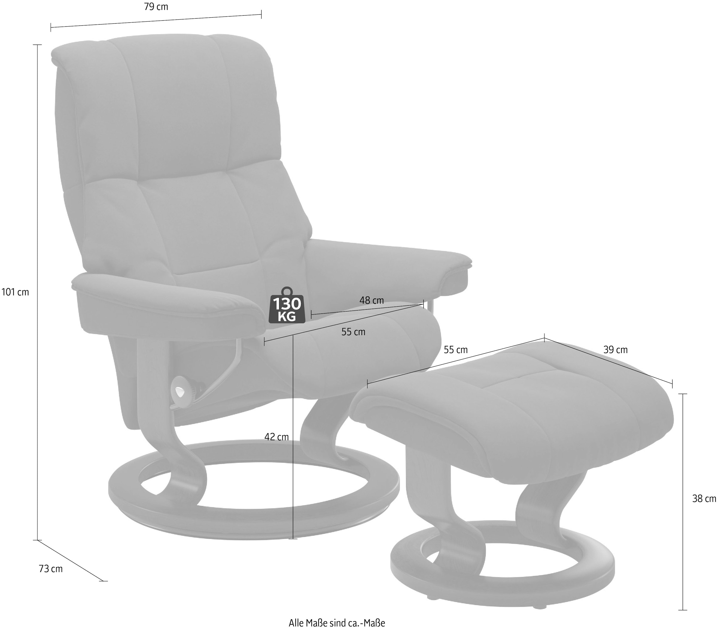Stressless® Relaxsessel »Mayfair« Relaxsessel mit Hocker,  mit Hocker, mit Classic Base, Größe S, M & L, Gestell Eiche, in 3 Bezugsqualitäten lieferbar