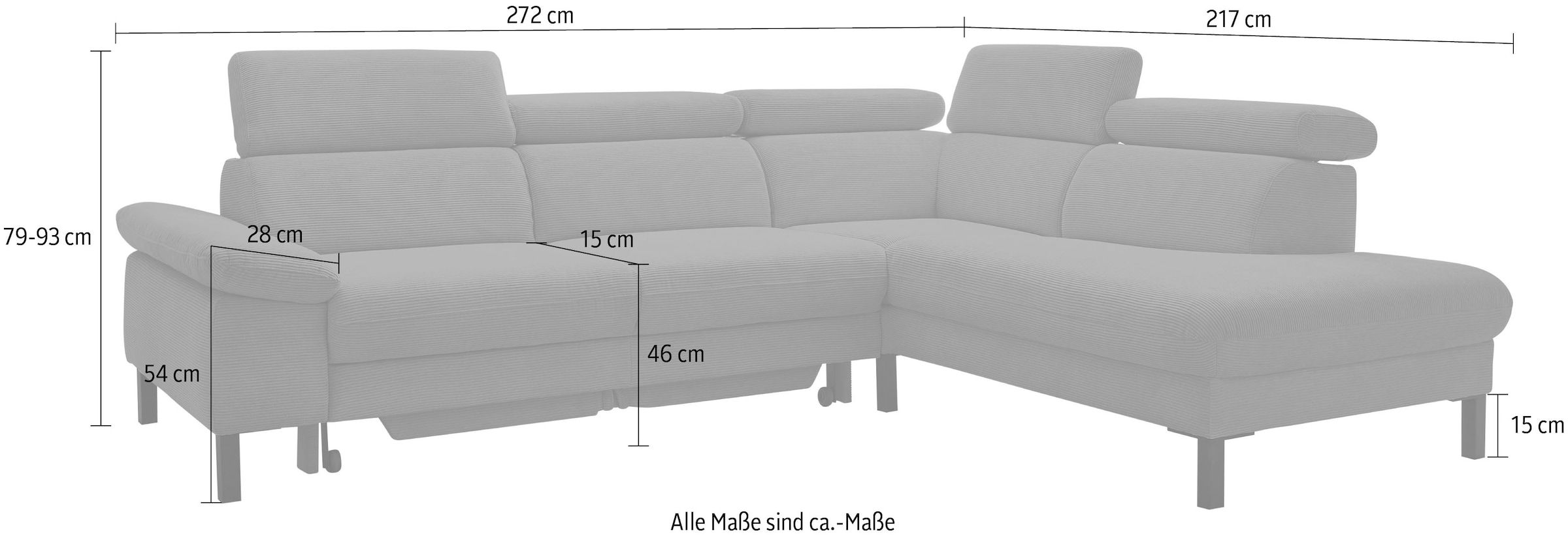 Home affaire Ecksofa »Arnayon mit Querschläfer-Bettfunktion, Schlafsofa, großer Bettkasten«, manuelle Kopfteilverstellung, Tonnentaschen-Federkern, Feincord L-Form