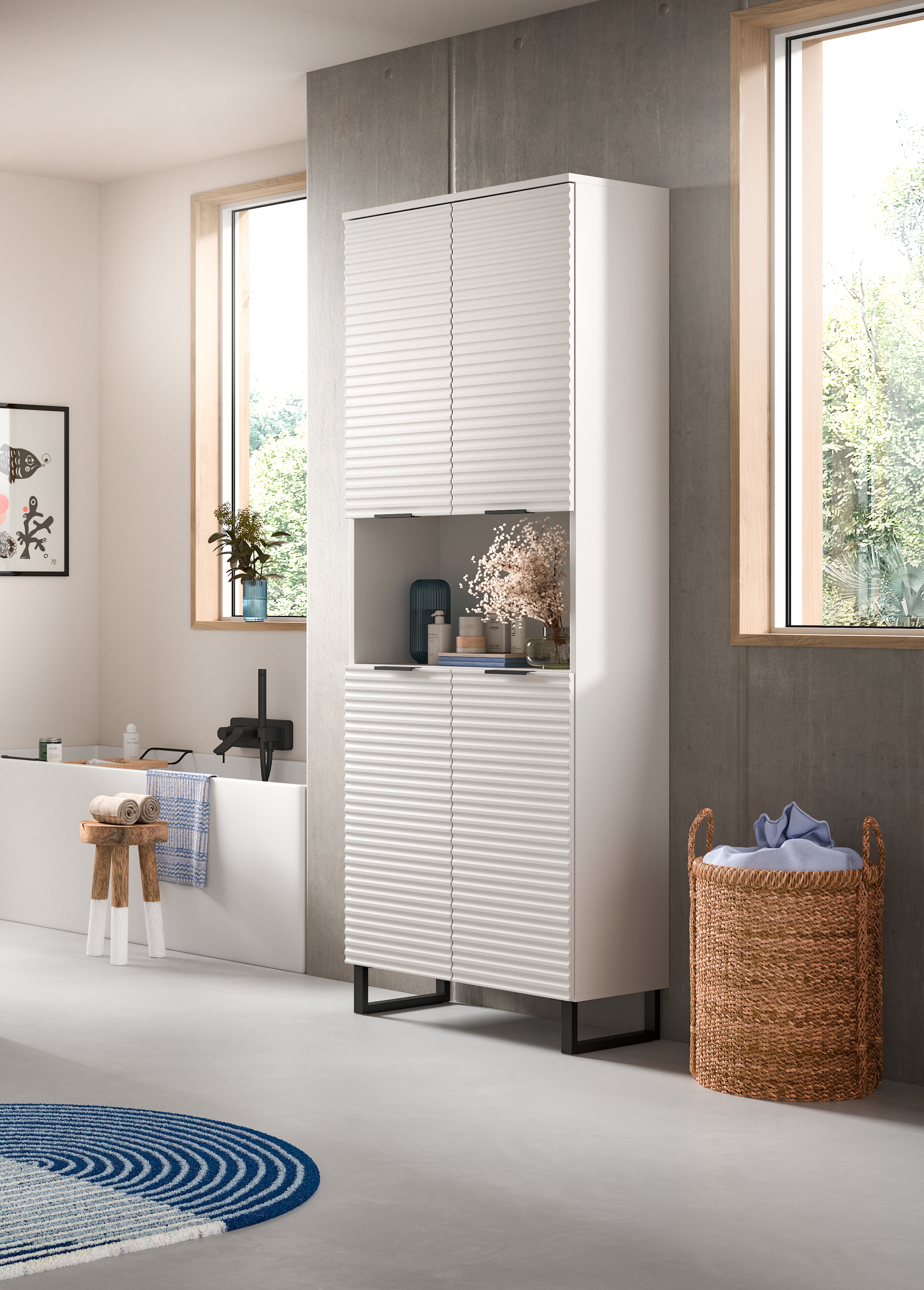 welltime Hochschrank »Litica, Höhe 193 cm, 4 Türen, 2 Einlegeböden, 1 offenes Fach«, Badschrank, Standschrank, Badezimmer, Bad-Möbel