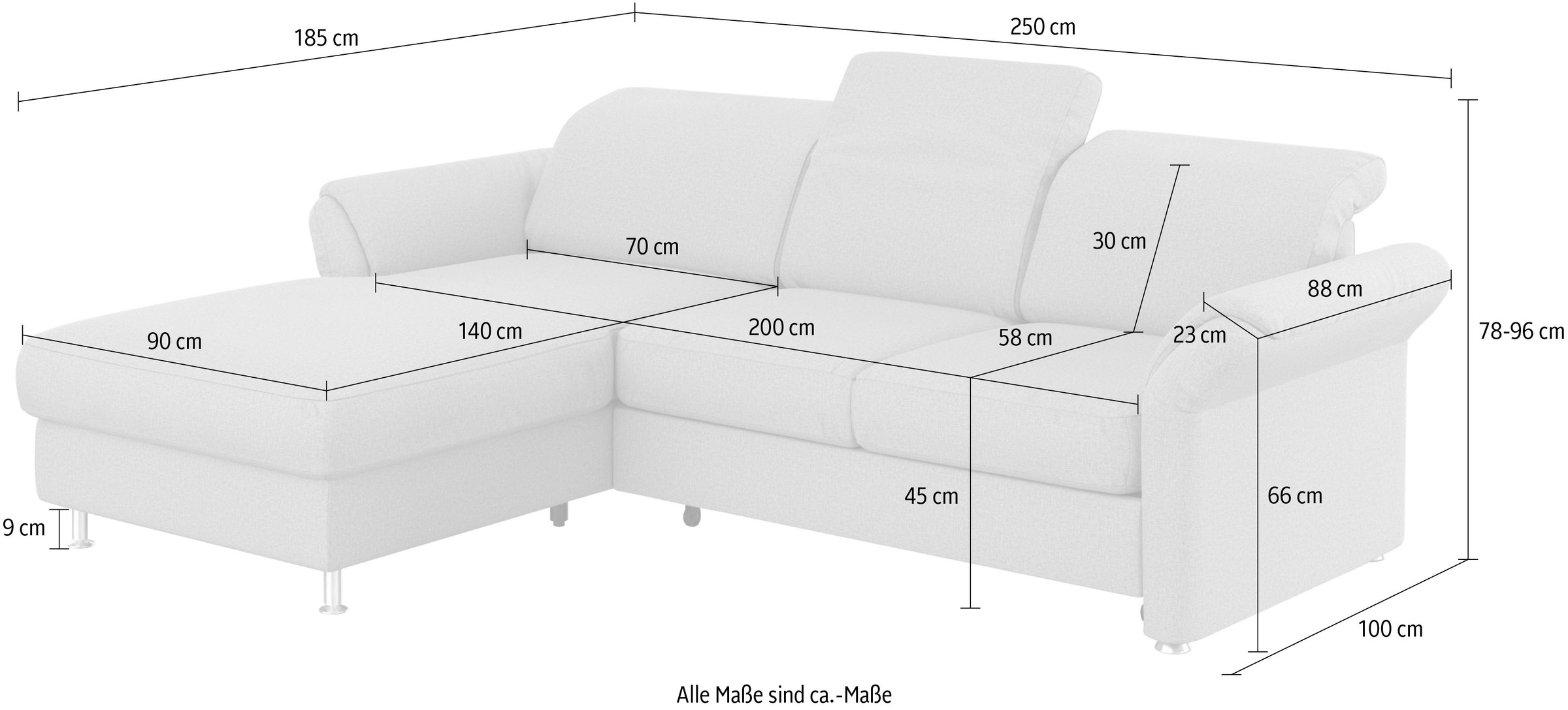 sit&more Ecksofa »Apulia L-Form« wahlweise Bettfunktion, Bettkasten und Kopf- und Armteilverstellung