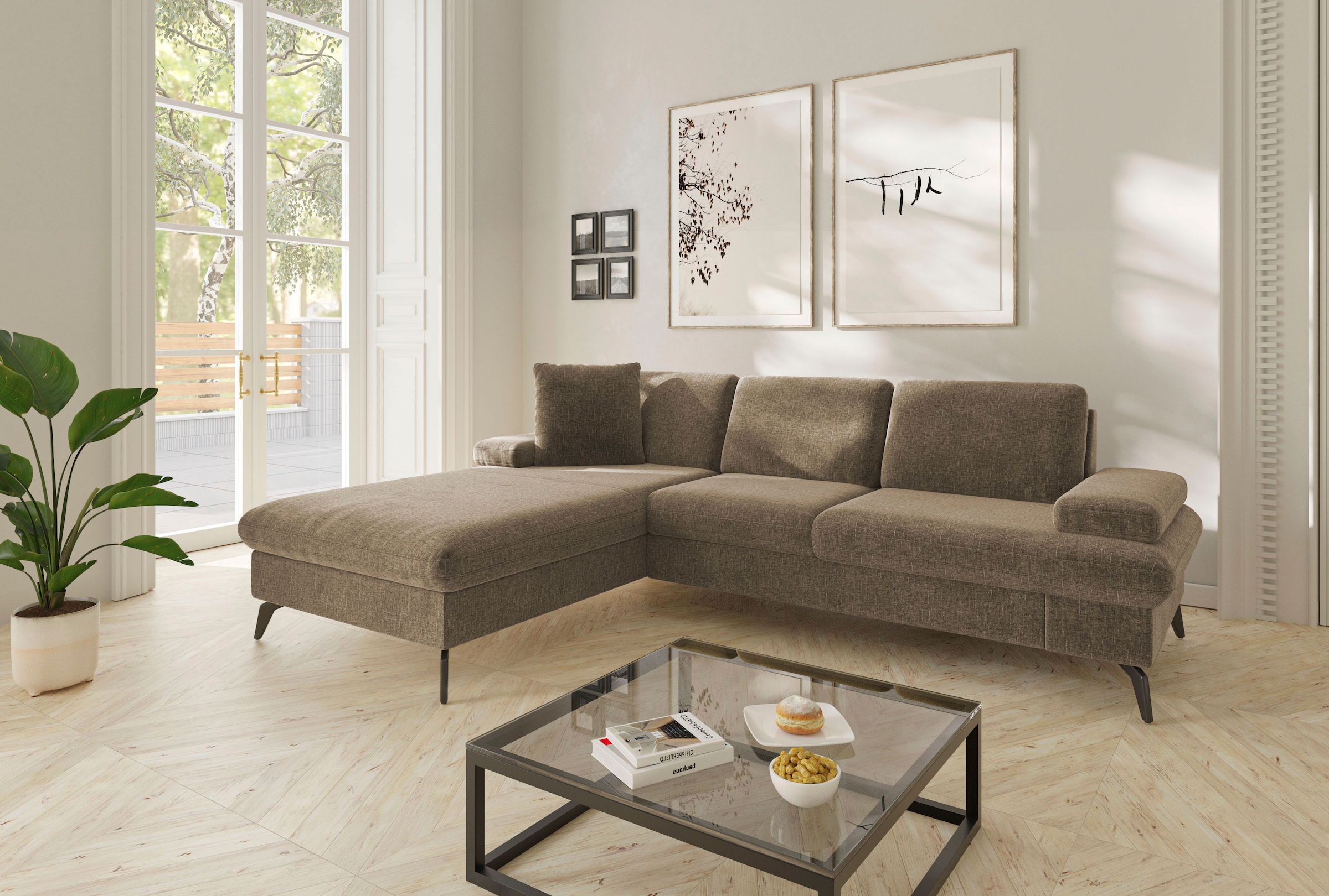 sit&more Ecksofa »Morris Jubi L-Form«, inkl. Armteilfunktion und 1 Zierkissen, wahlweise mit Bettfunktion