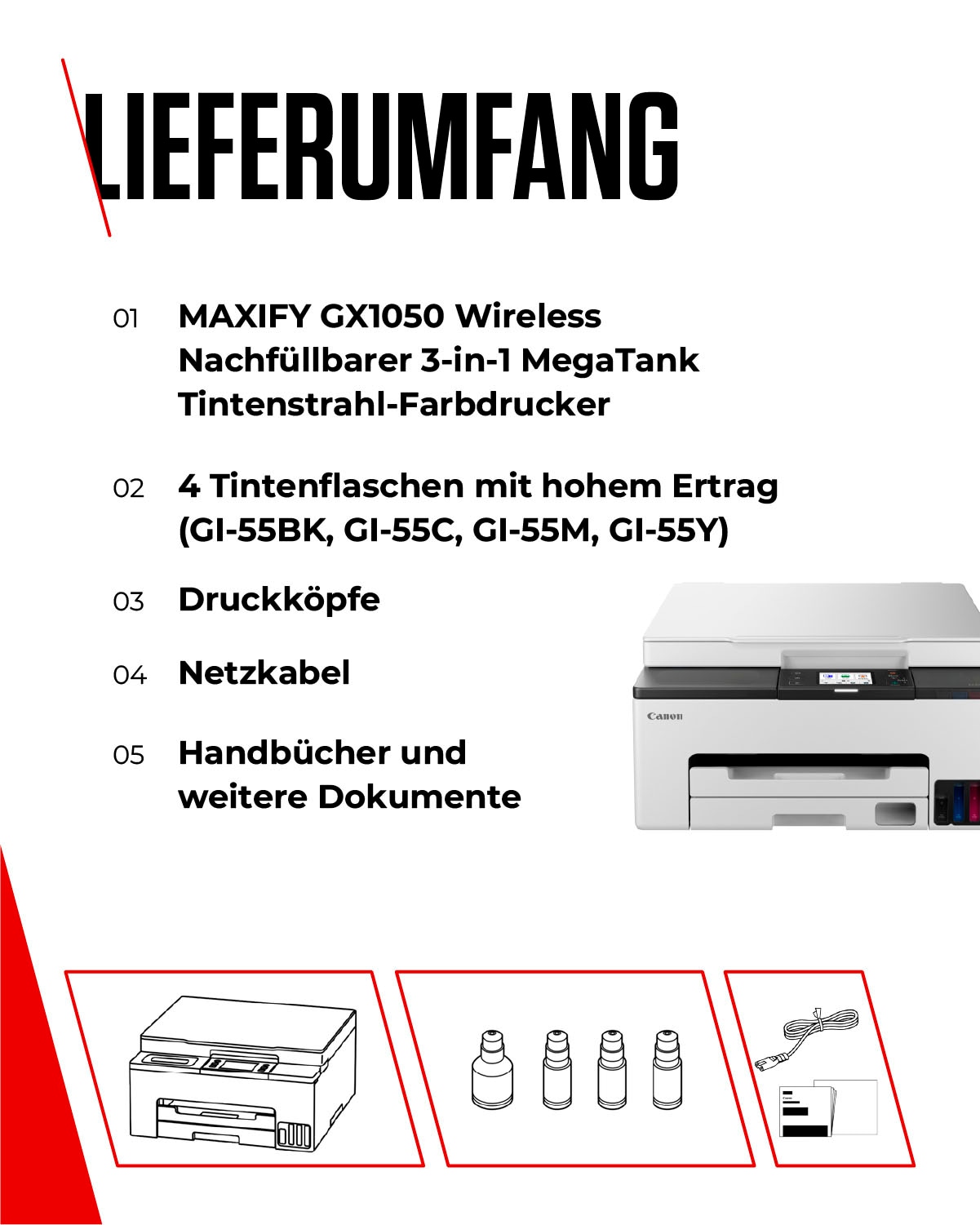 Canon Multifunktionsdrucker »MAXIFY GX1050« 3in1 Tintenstrahl-Multifunktionsgerät mit extrem niedrigen Druckkosten