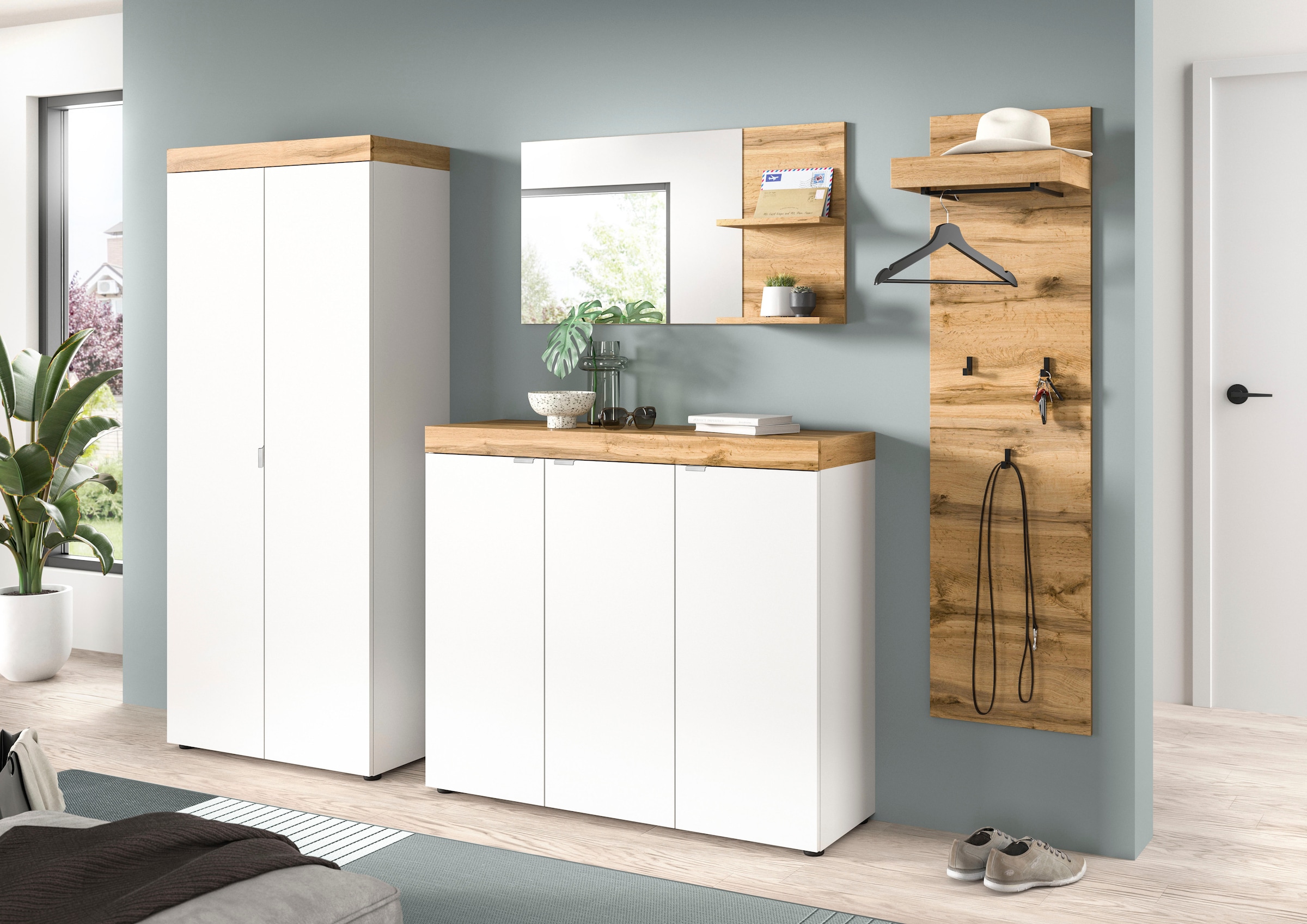 OTTO home Spiegel »MAMBO II, Breite 99cm, 2 Ablageböden, große Spiegelfläche« Garderobenspiegel, Flur, Diele, Spiegel mit Ablage, Spiegelpaneel