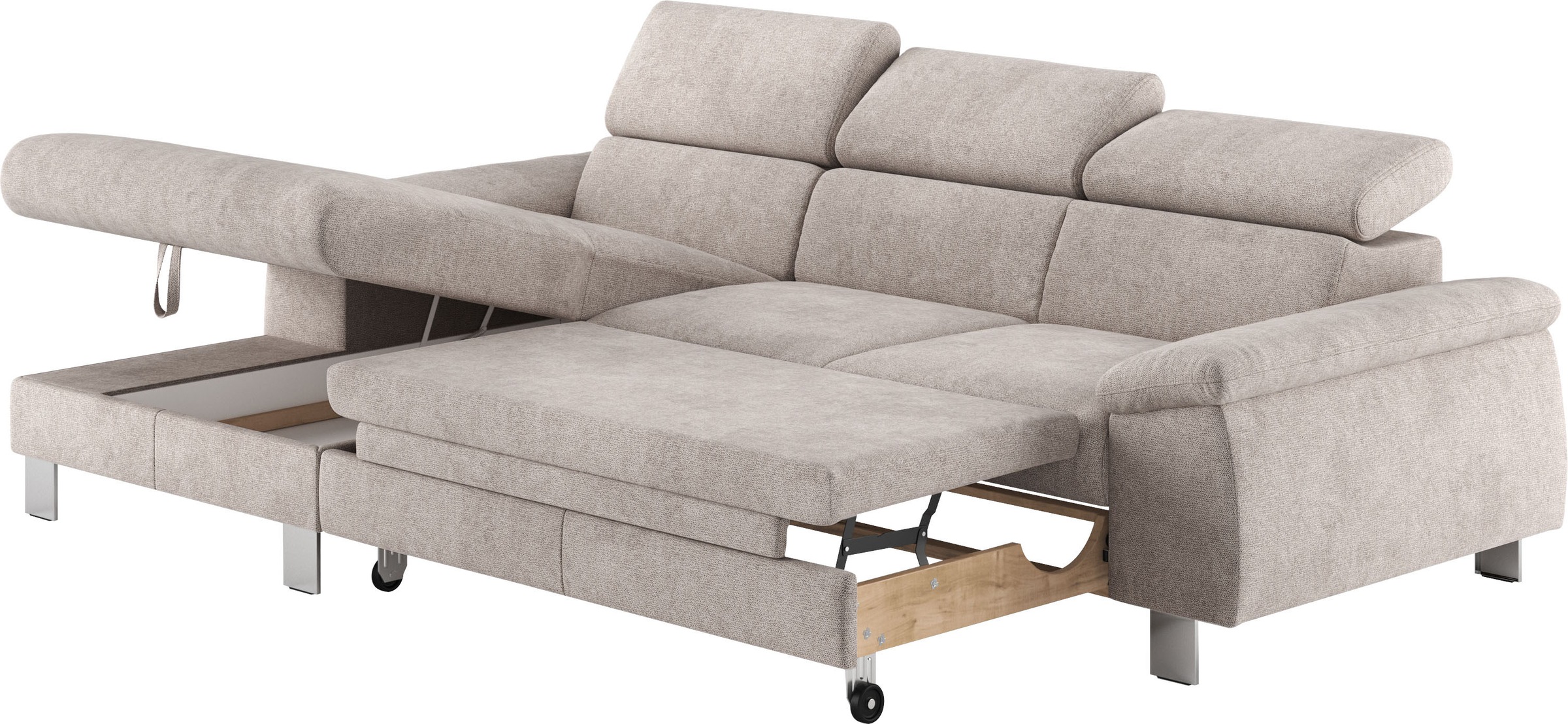 COTTA Ecksofa Komaris, Ecksofa, wahlweise mit RGB-LED-Beleuchtung und Bettfunktion/Bettkasten