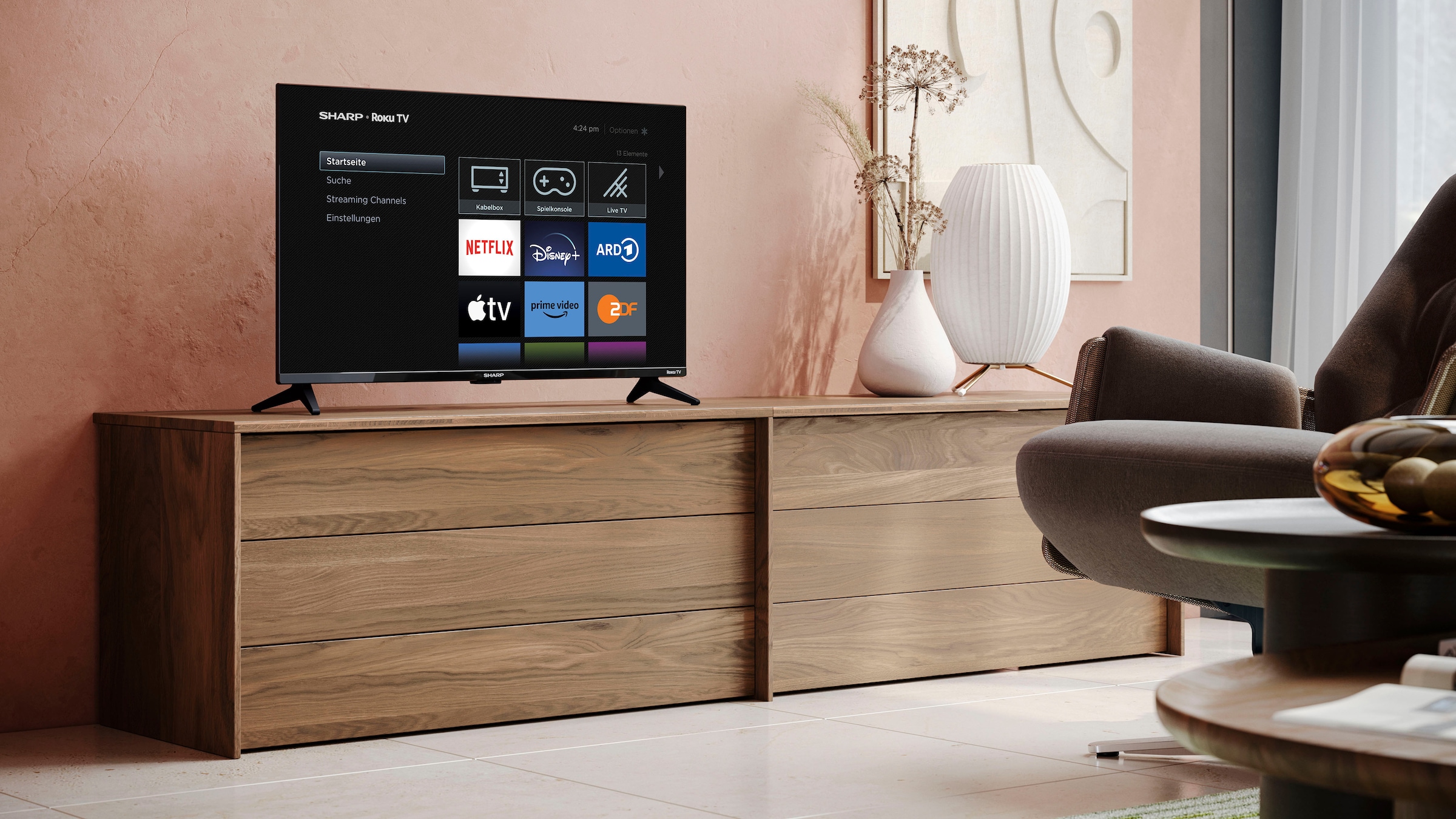 Sharp LED-Fernseher »1T-C32FDx«, HD-ready, Smart-TV, Roku TV nur in Deutschland verfügbar, Rahmenlos, HDR10, Dolby Digital