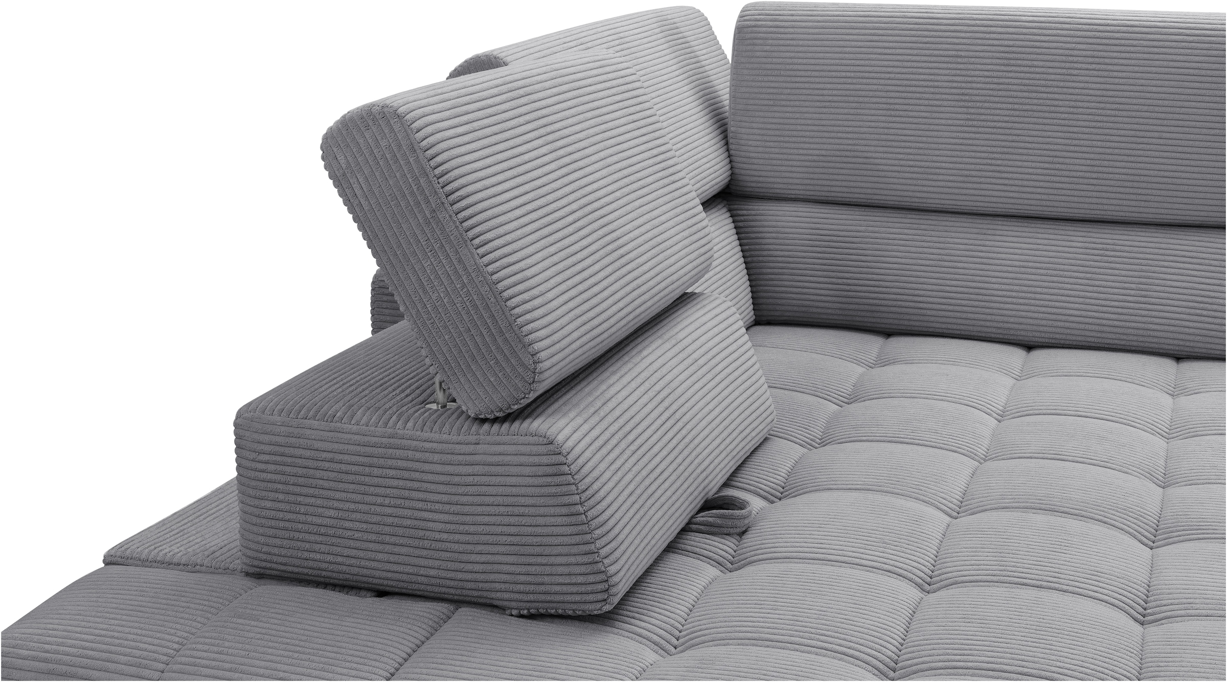 exxpo - sofa fashion Ecksofa »Elianos, hoher Sitzkomfort, aufwendige Kreuzsteppung im Sitz, L-Form«, Kopfteile & Sitztiefe verstellbar, ohne Bettfunktion, Cord, grey